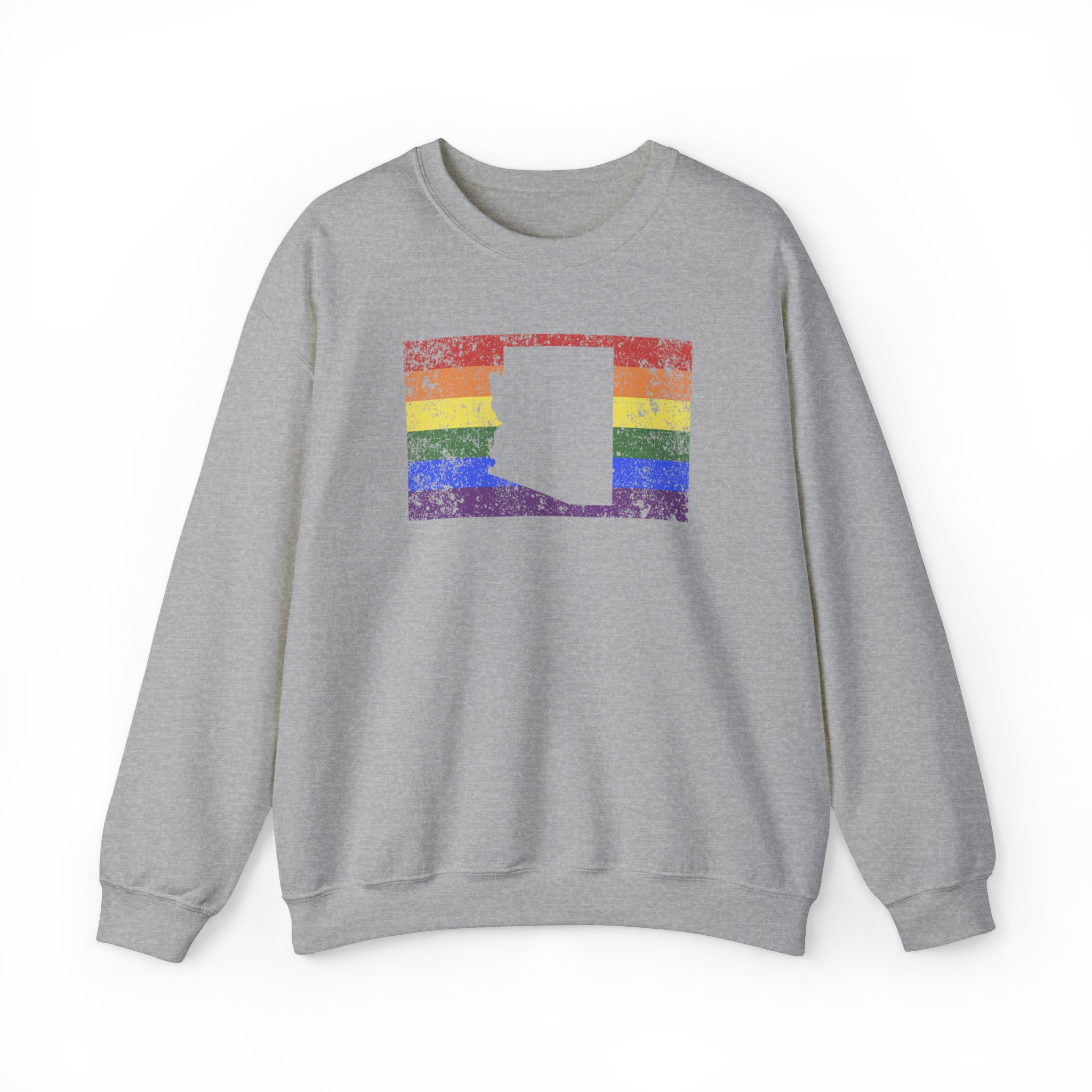 Arizona Pride Flag Sweater: Rainbow LGBTQ+ State Silhouette Distressed Sweatshirt
