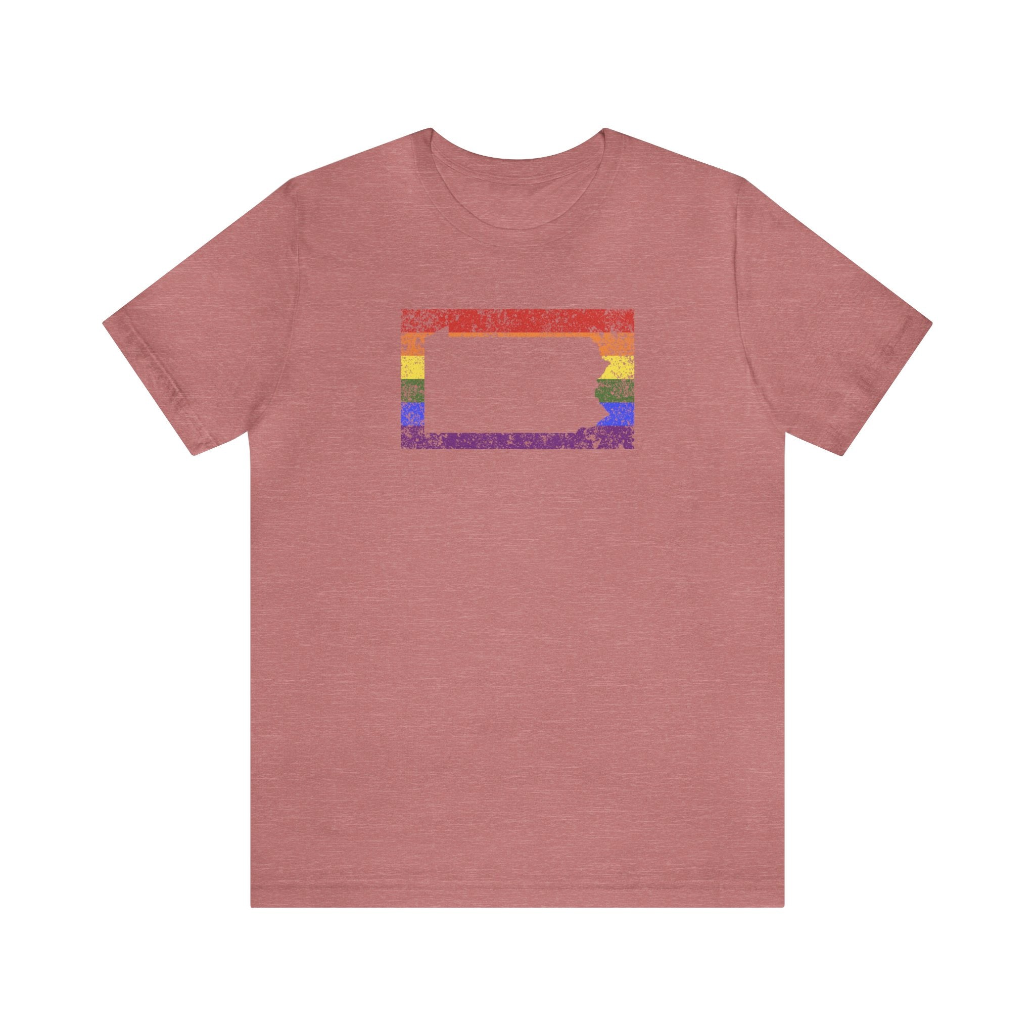 Pennsylvania Pride Flag Tee: Rainbow LGBTQ+ State Silhouette Distressed Shirt