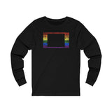 Wyoming Pride Flag Long Sleeve Tee: Rainbow LGBTQ+ State Silhouette Distressed Long Sleeve T-Shirt