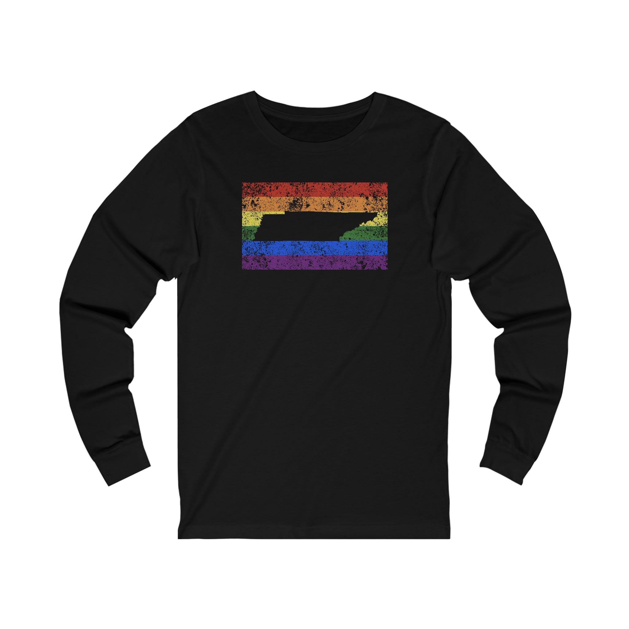 Tennessee Pride Flag Long Sleeve Tee: Rainbow LGBTQ+ State Silhouette Distressed Long Sleeve T-Shirt