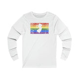 New Jersey Pride Flag Long Sleeve Tee: Rainbow LGBTQ+ State Silhouette Distressed Long Sleeve T-Shirt