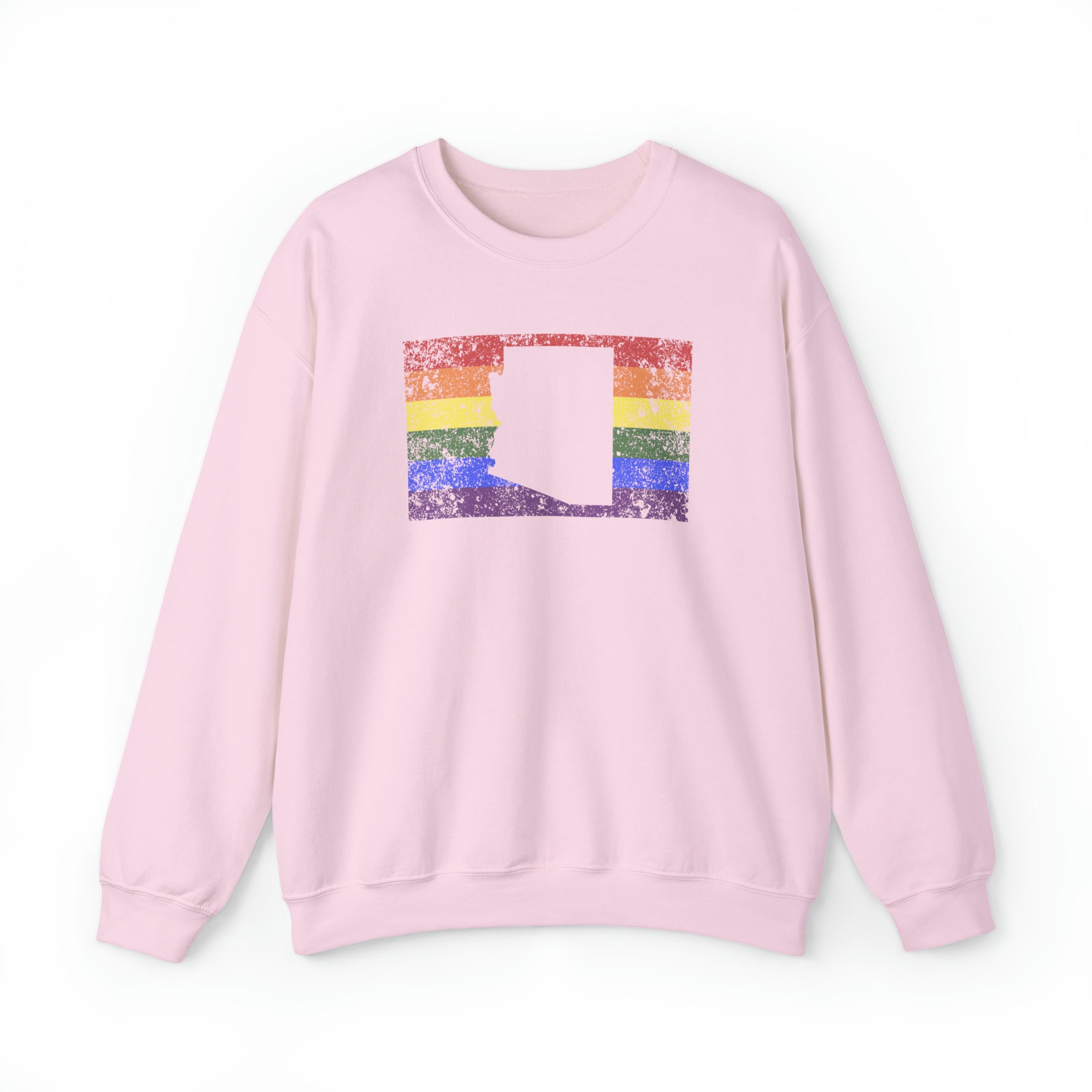Arizona Pride Flag Sweater: Rainbow LGBTQ+ State Silhouette Distressed Sweatshirt