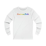 Louisiana Pride Long Sleeve Tee: Flowing Cursive Design with LGBTQ+ Gradient