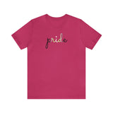 Agender Pride T-Shirt: Flowing Cursive 'Pride' in Gradient Hues