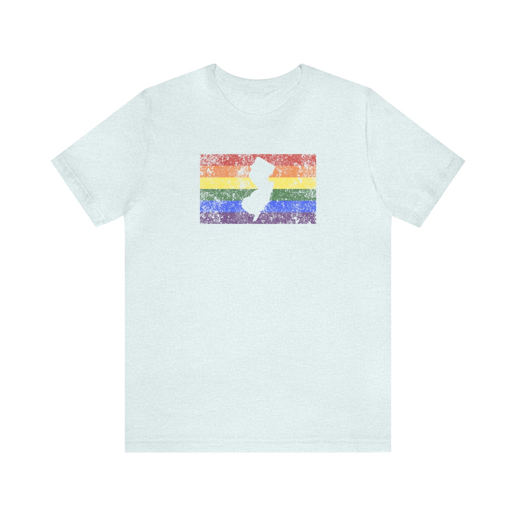 New Jersey Pride Flag Tee: Rainbow LGBTQ+ State Silhouette Distressed Shirt