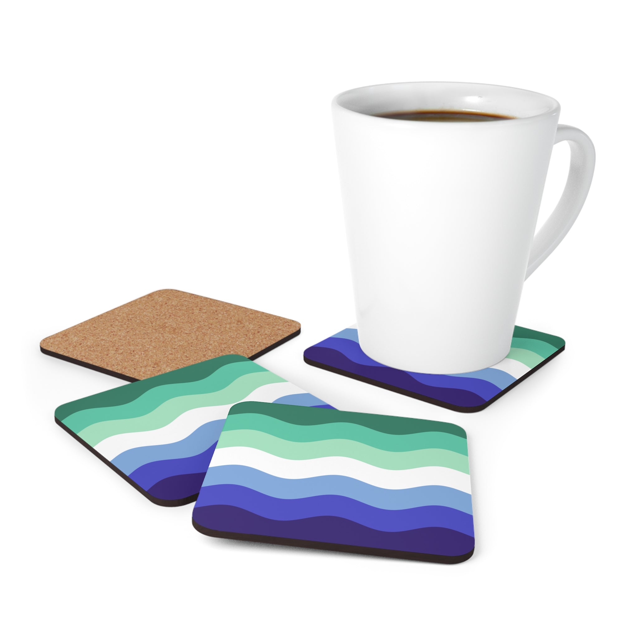 Gay Pride Flag Coaster Set: 4 Corkwood Ripple Drink Coasters