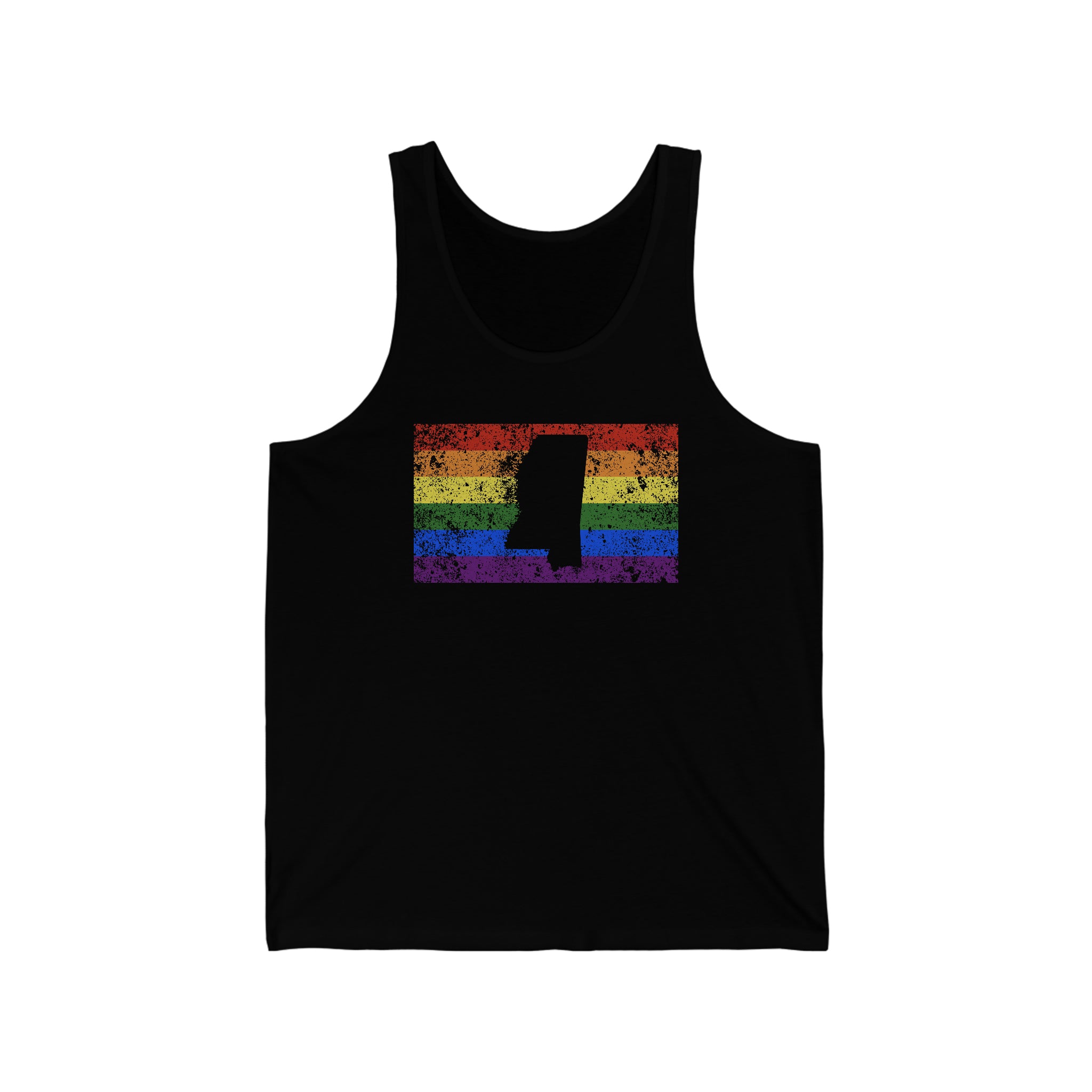Mississippi Pride Flag Tank: Rainbow LGBTQ+ State Silhouette Distressed Tank-Top