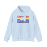 New York Pride Flag Hoodie: Rainbow LGBTQ+ State Silhouette Distressed Hooded Sweatshirt
