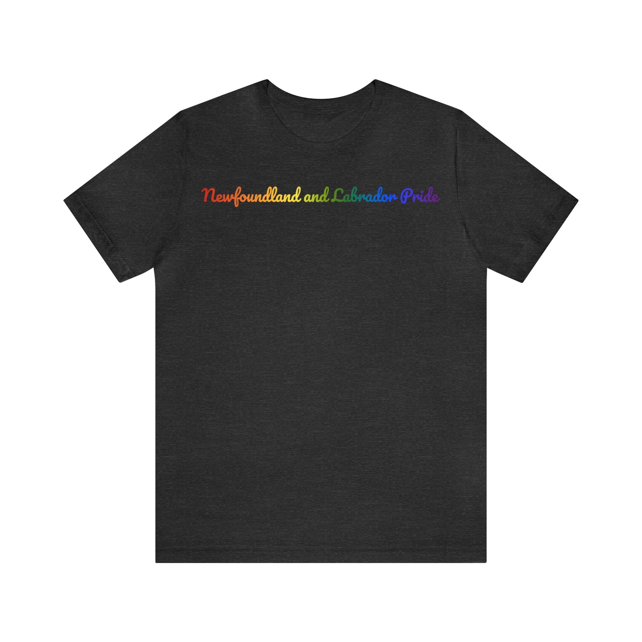 Newfoundland and Labrador Pride T-Shirt: Flowing Cursive Design with LGBTQ+ Gradient