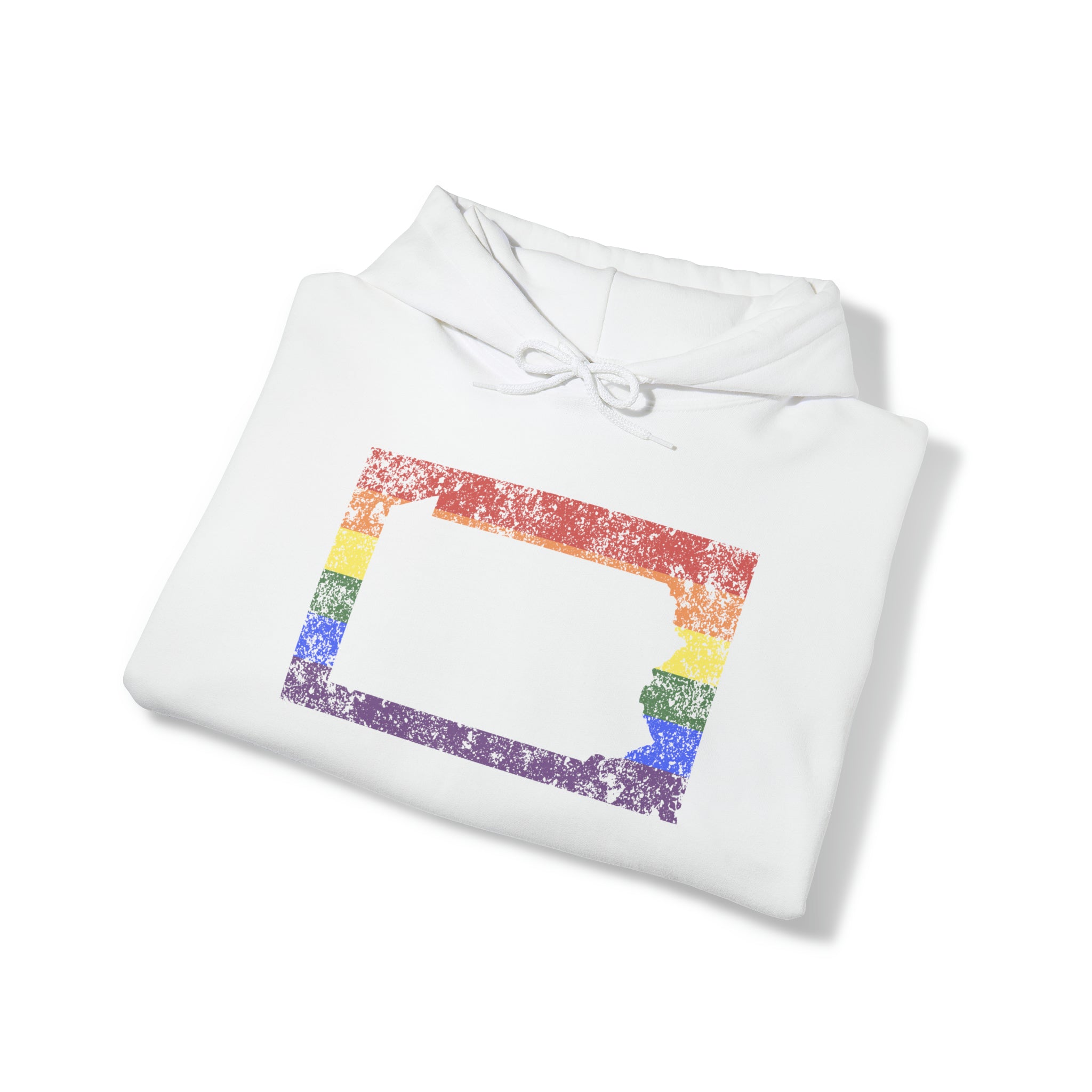 Pennsylvania Pride Flag Hoodie: Rainbow LGBTQ+ State Silhouette Distressed Hooded Sweatshirt