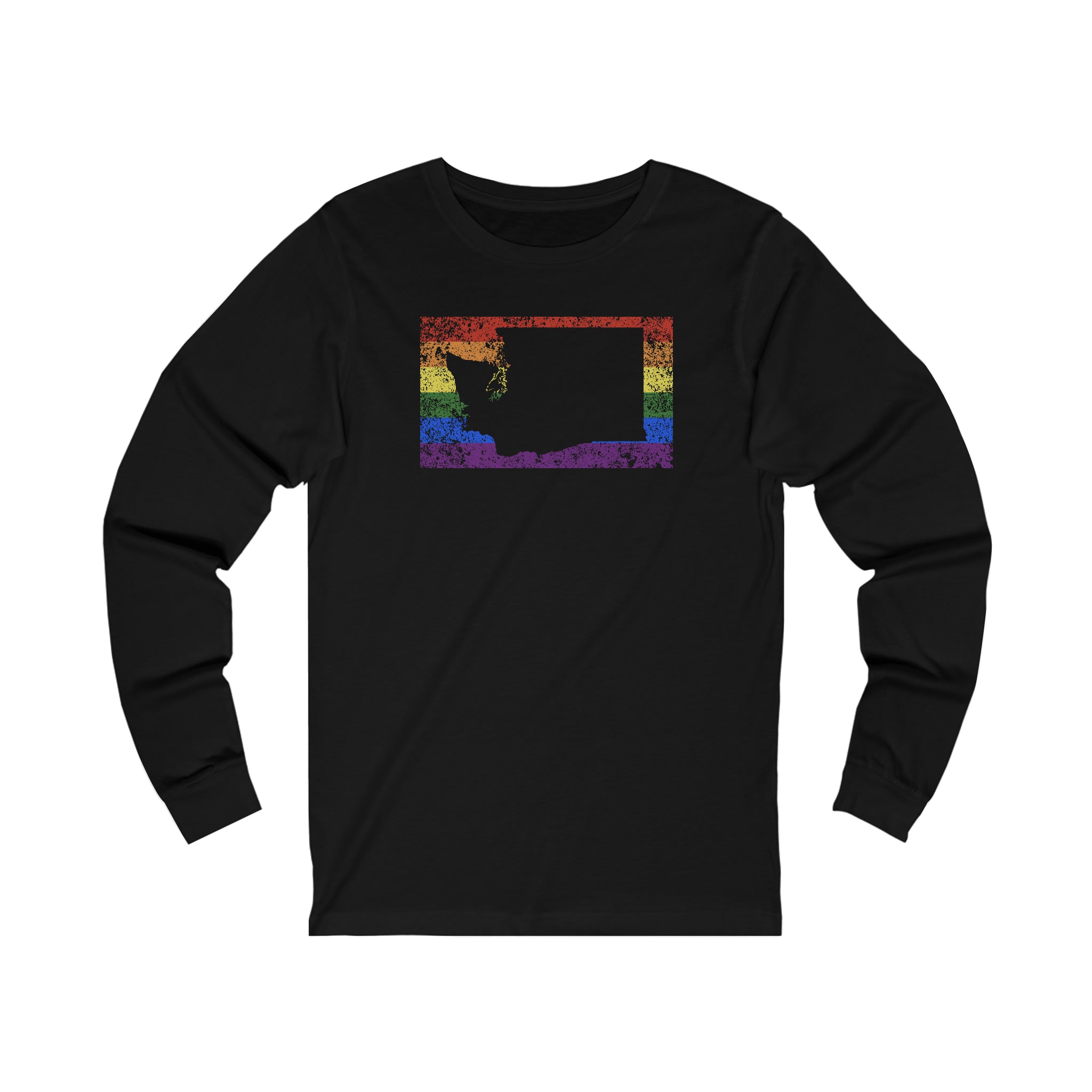 Washington Pride Flag Long Sleeve Tee: Rainbow LGBTQ+ State Silhouette Distressed Long Sleeve T-Shirt