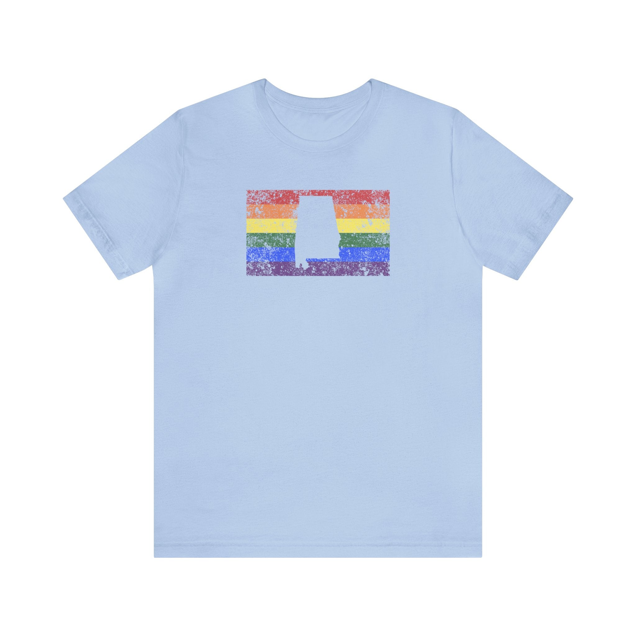 Alabama Pride Flag Tee: Rainbow LGBTQ+ State Silhouette Distressed Shirt