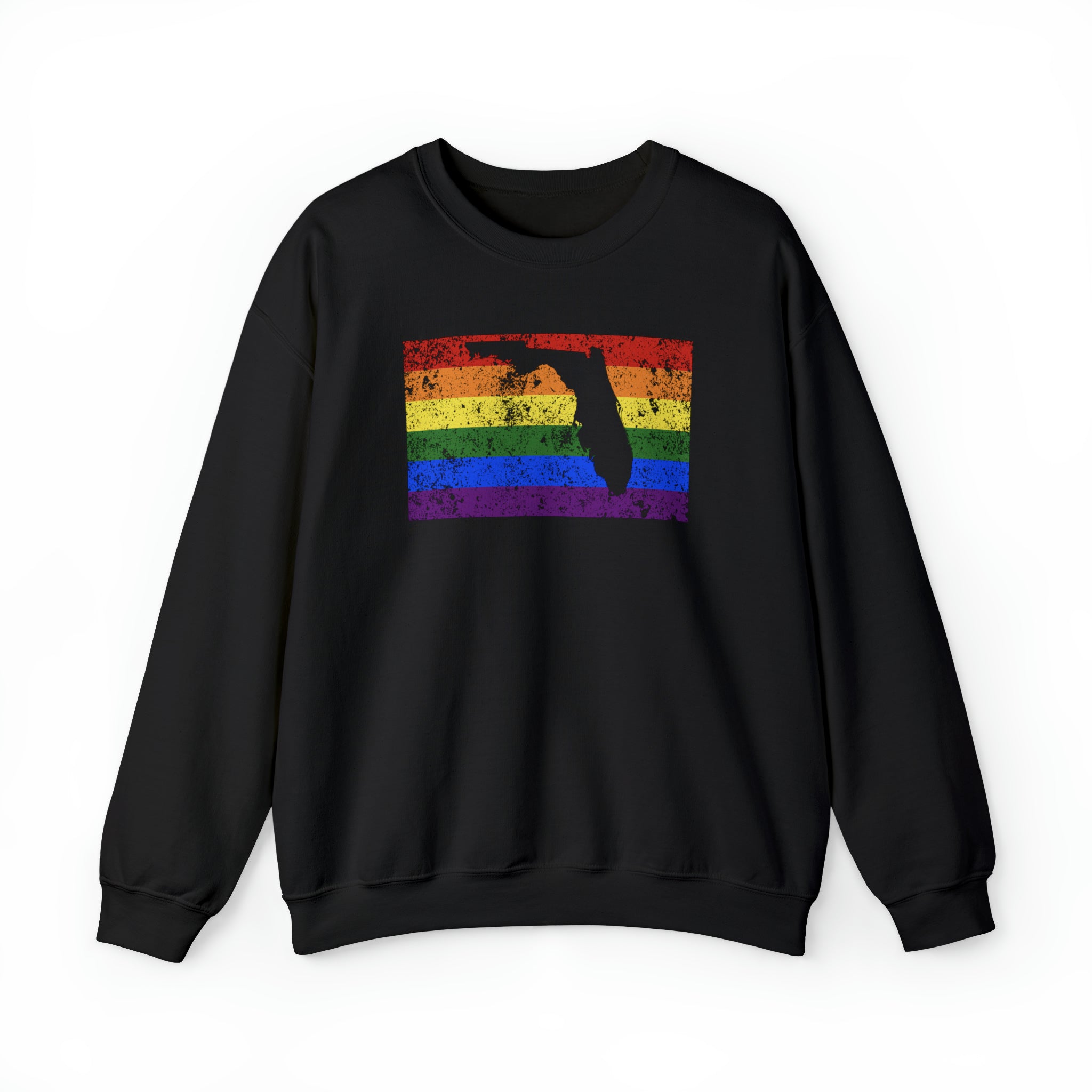 Florida Pride Flag Sweater: Rainbow LGBTQ+ State Silhouette Distressed Sweatshirt
