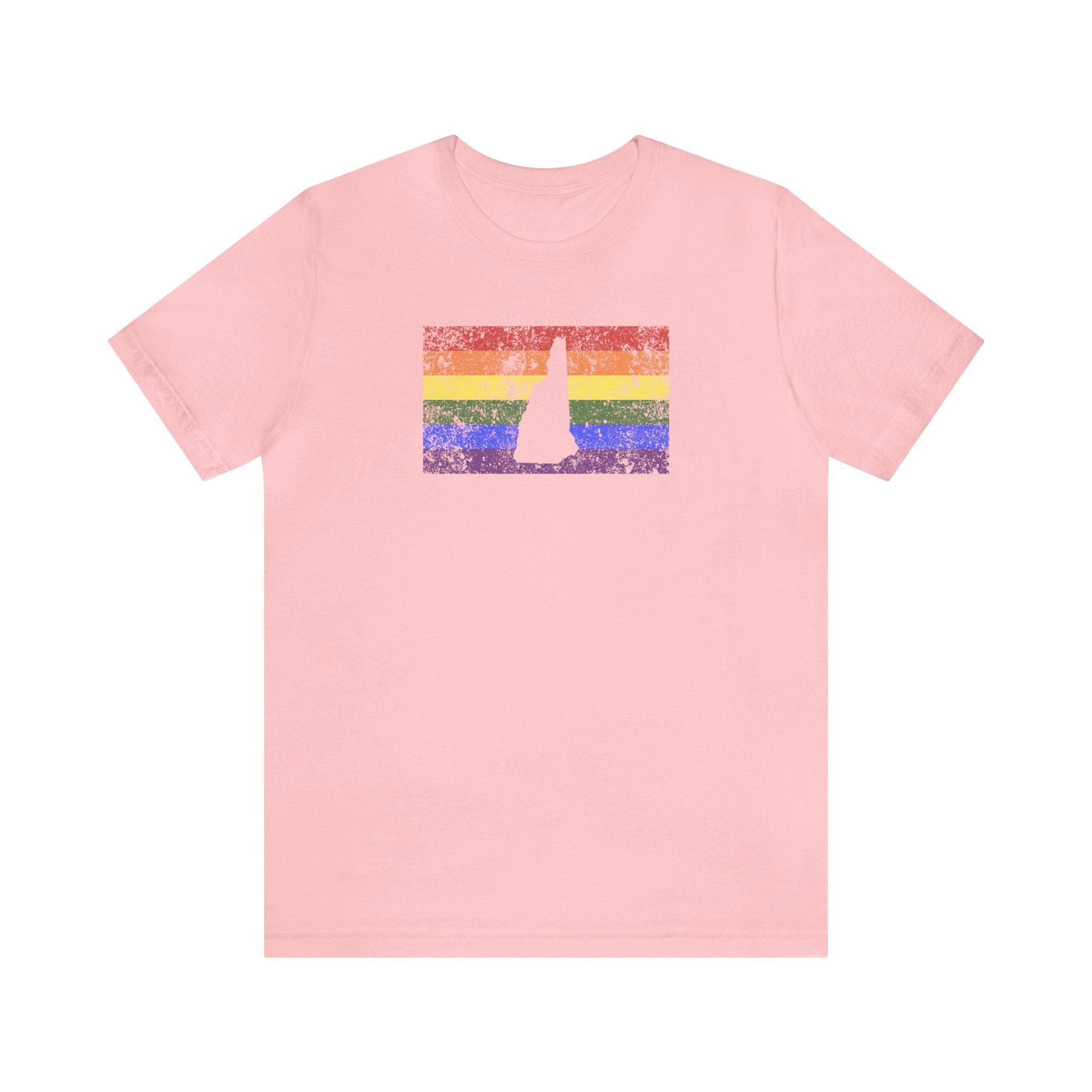 New Hampshire Pride Flag Tee: Rainbow LGBTQ+ State Silhouette Distressed Shirt