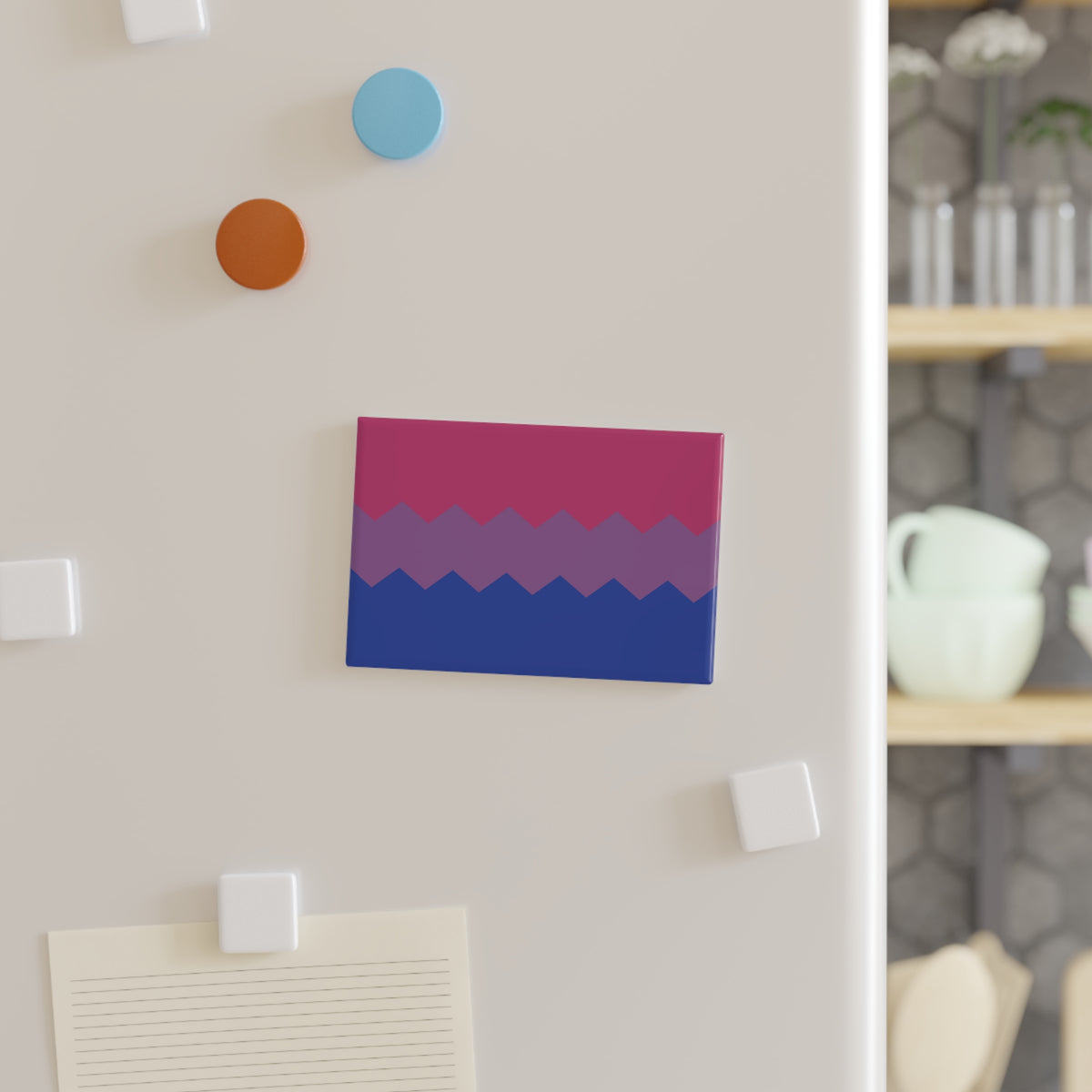 Bisexual Pride Flag Magnet: Wavey Rectangle Button for Fridge