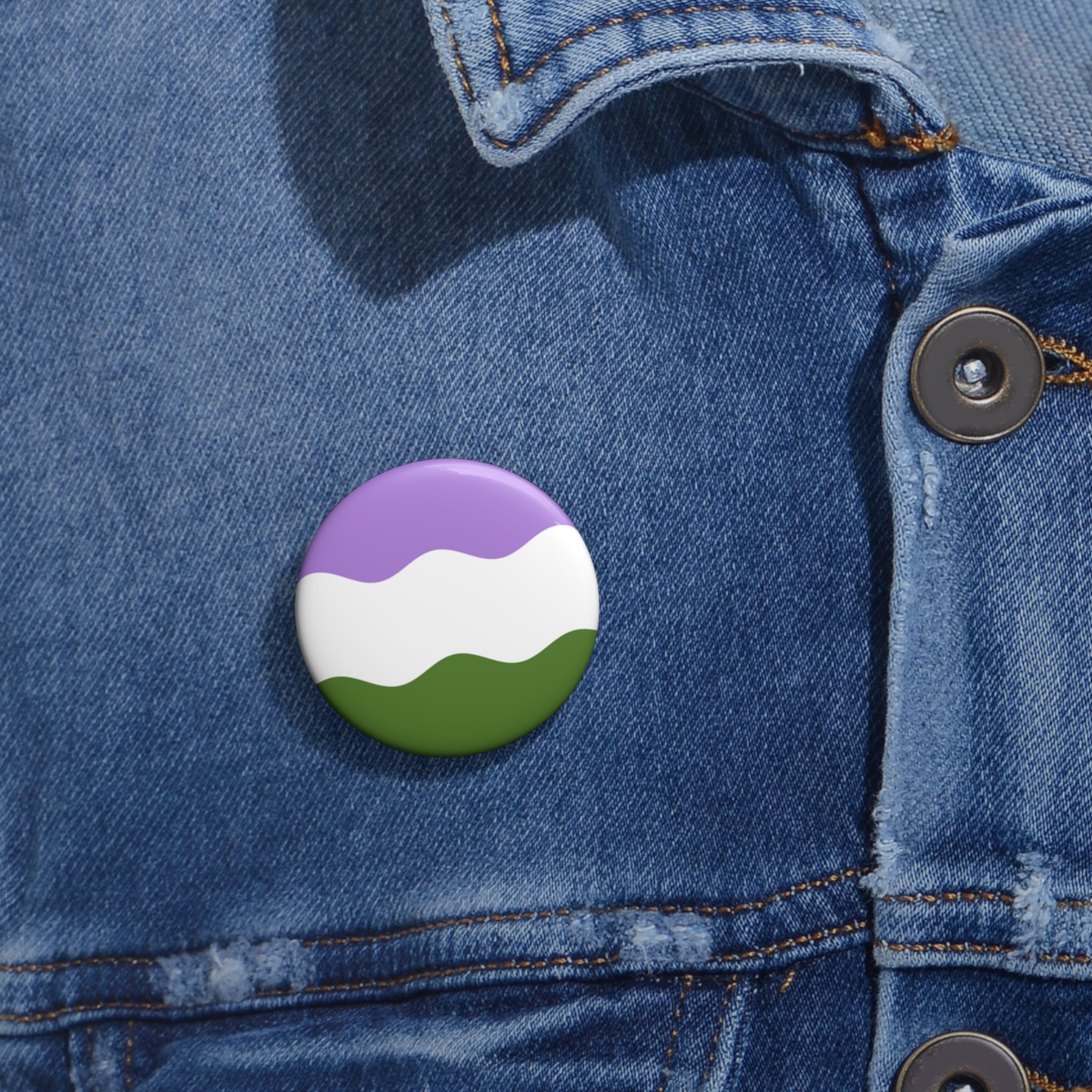 Genderqueer Pride Flag Pin: Round Button with Wavey Design