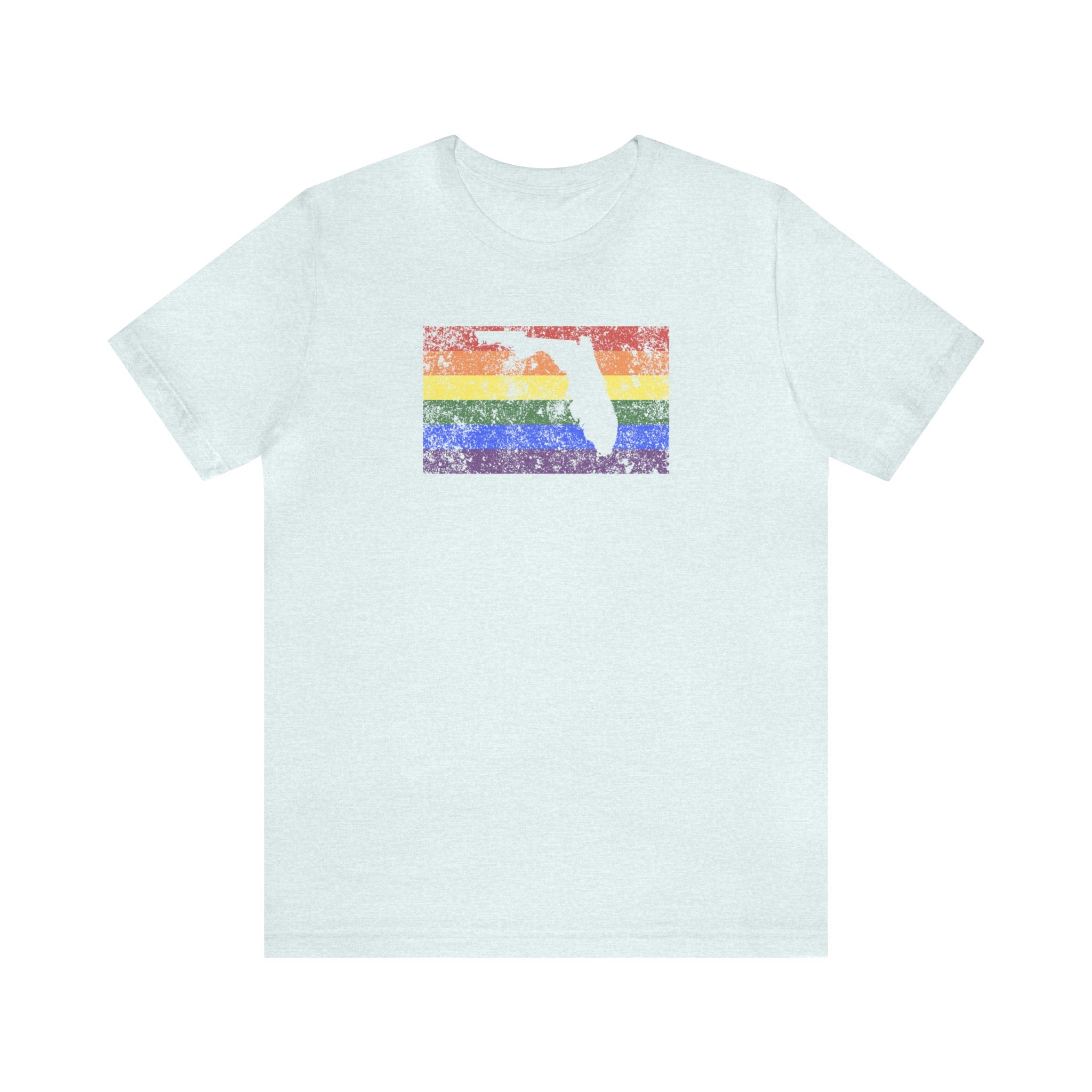 Florida Pride Flag Tee: Rainbow LGBTQ+ State Silhouette Distressed Shirt
