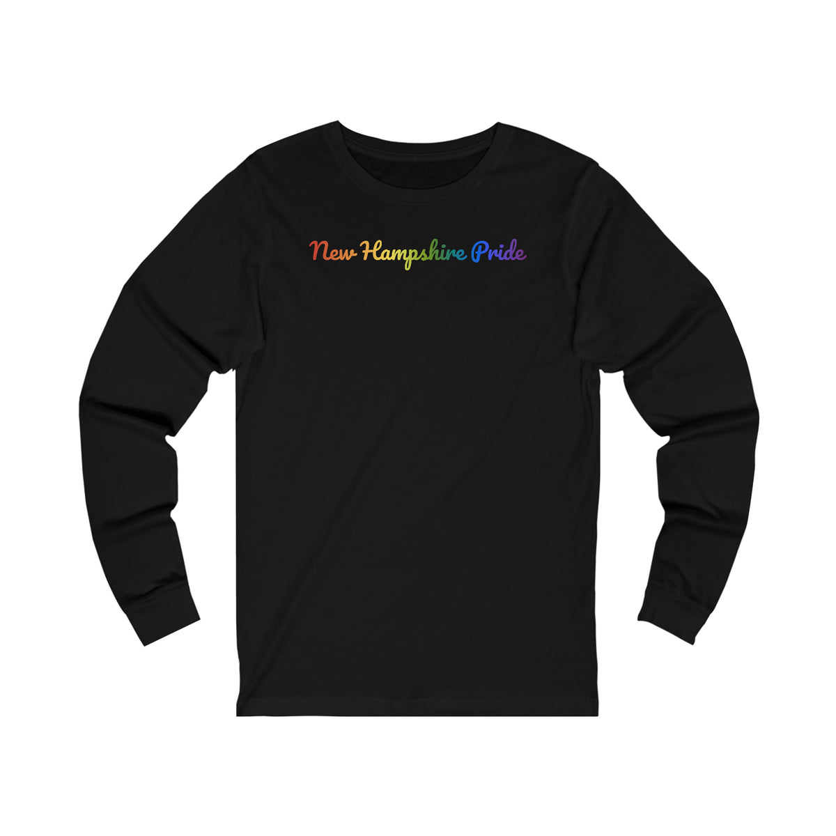 New Hampshire Pride Long Sleeve Tee: Flowing Cursive Design with LGBTQ+ Gradient