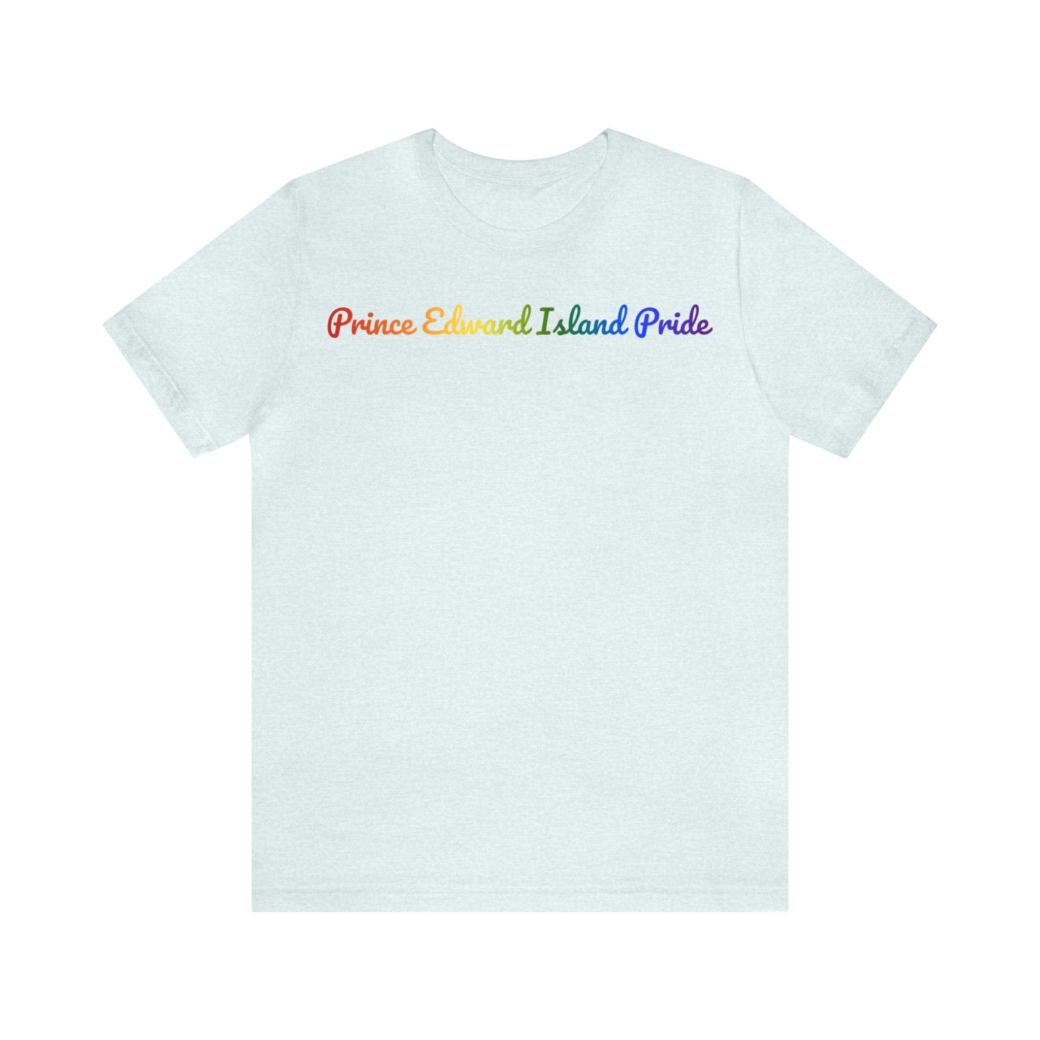Prince Edward Island Pride T-Shirt: Flowing Cursive Design with LGBTQ+ Gradient