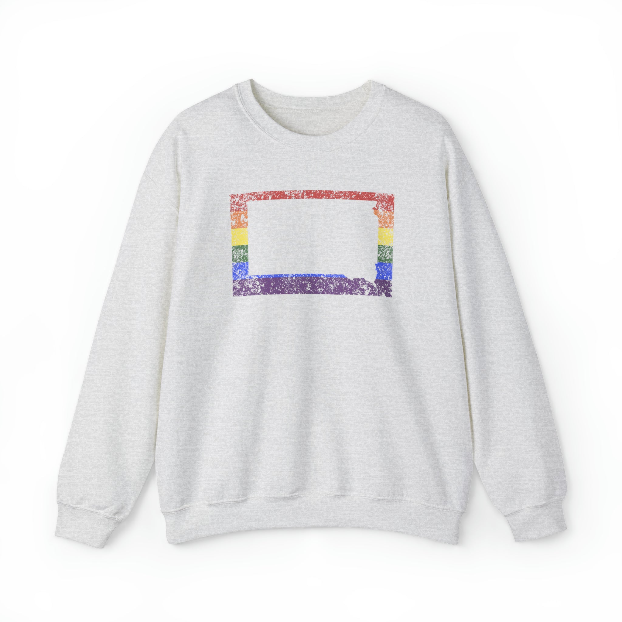 South Dakota Pride Flag Sweater: Rainbow LGBTQ+ State Silhouette Distressed Sweatshirt
