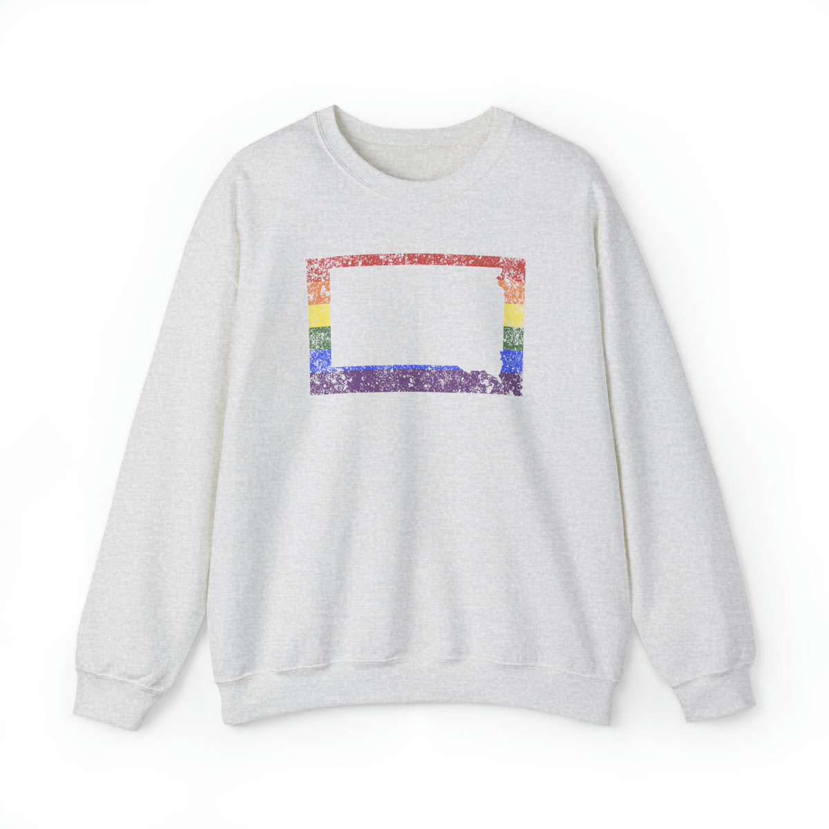 South Dakota Pride Flag Sweater: Rainbow LGBTQ+ State Silhouette Distressed Sweatshirt