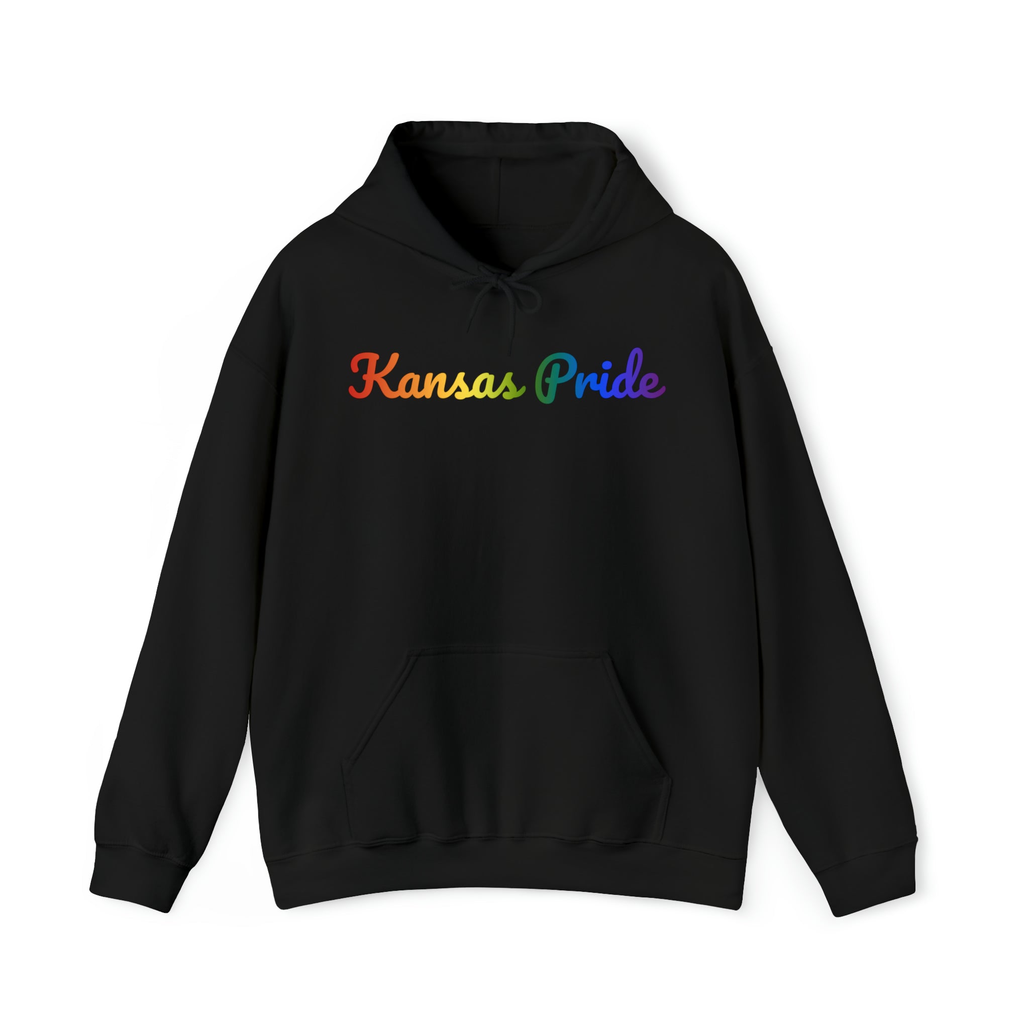 Kansas Pride Hoodie: Flowing Cursive Design with LGBTQ+ Gradient