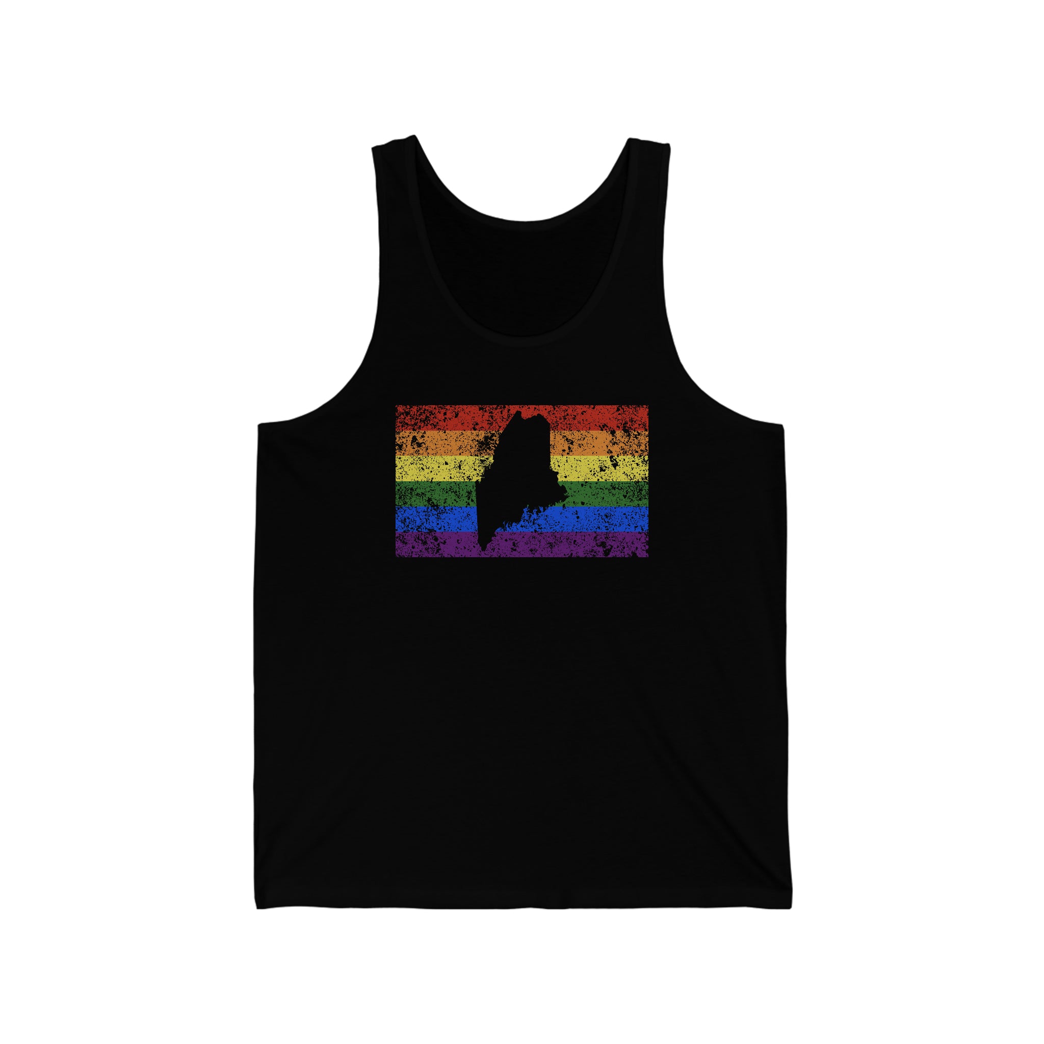 Maine Pride Flag Tank: Rainbow LGBTQ+ State Silhouette Distressed Tank-Top