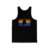 Maine Pride Flag Tank: Rainbow LGBTQ+ State Silhouette Distressed Tank-Top