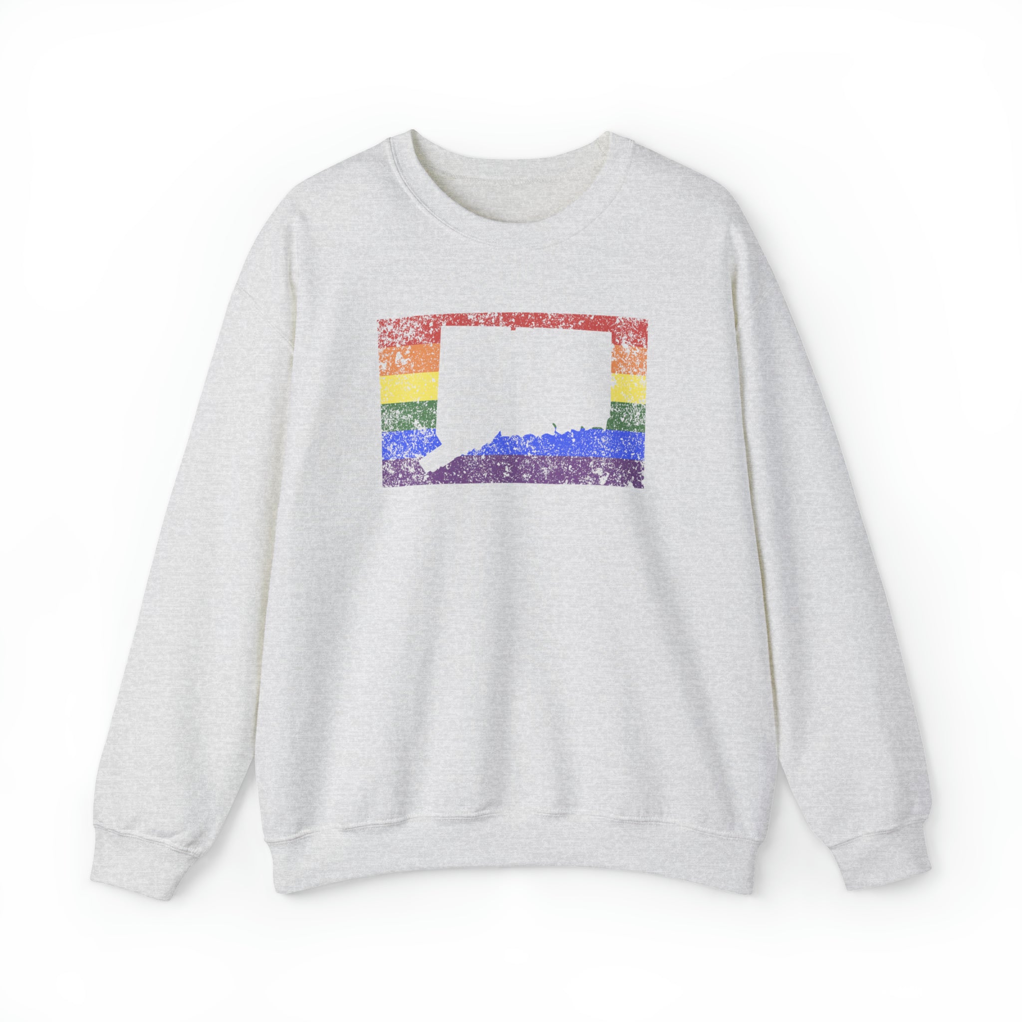 Connecticut Pride Flag Sweater: Rainbow LGBTQ+ State Silhouette Distressed Sweatshirt