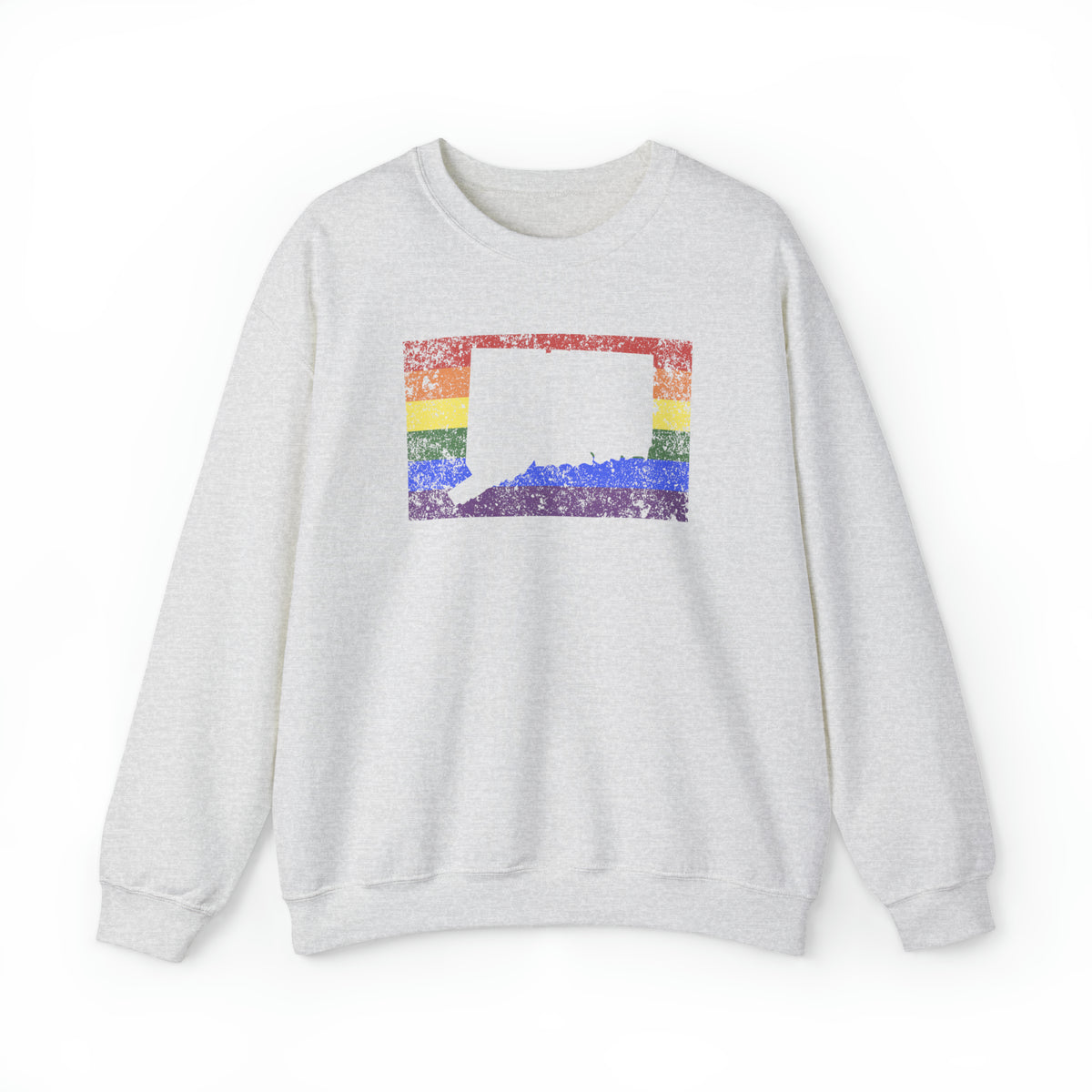 Connecticut Pride Flag Sweater: Rainbow LGBTQ+ State Silhouette Distressed Sweatshirt