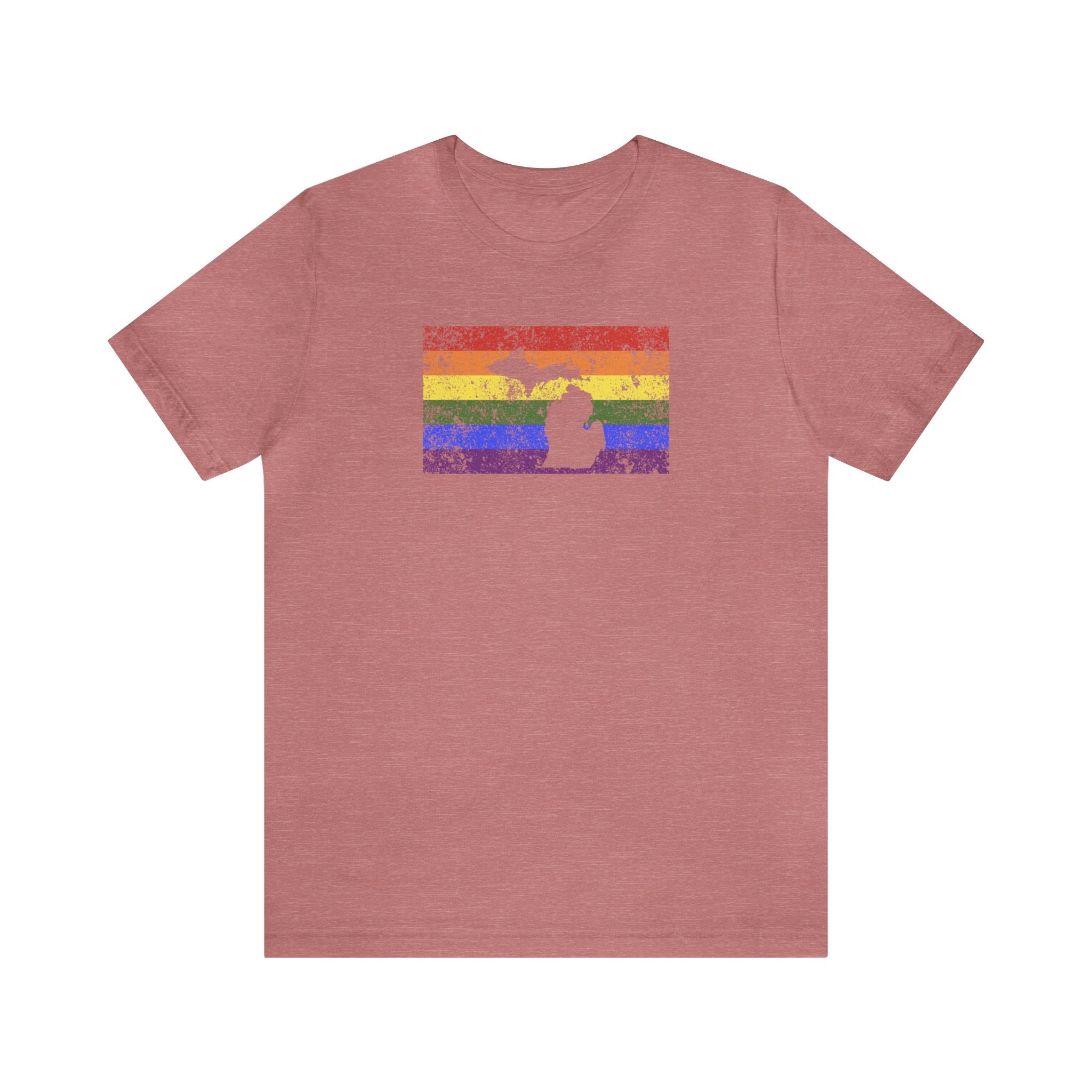 Michigan Pride Flag Tee: Rainbow LGBTQ+ State Silhouette Distressed Shirt