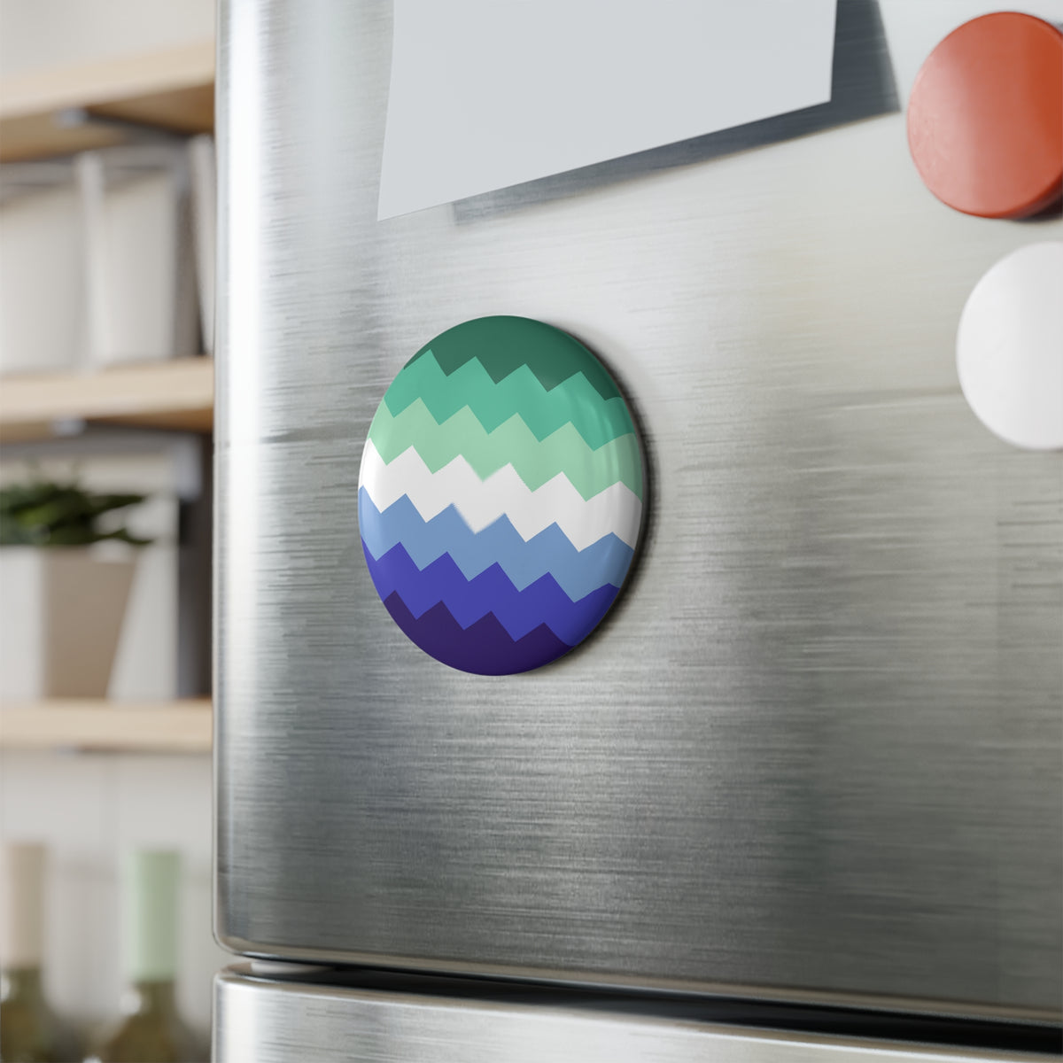 Gay Pride Flag Magnet: Wavey Round Button for Fridge