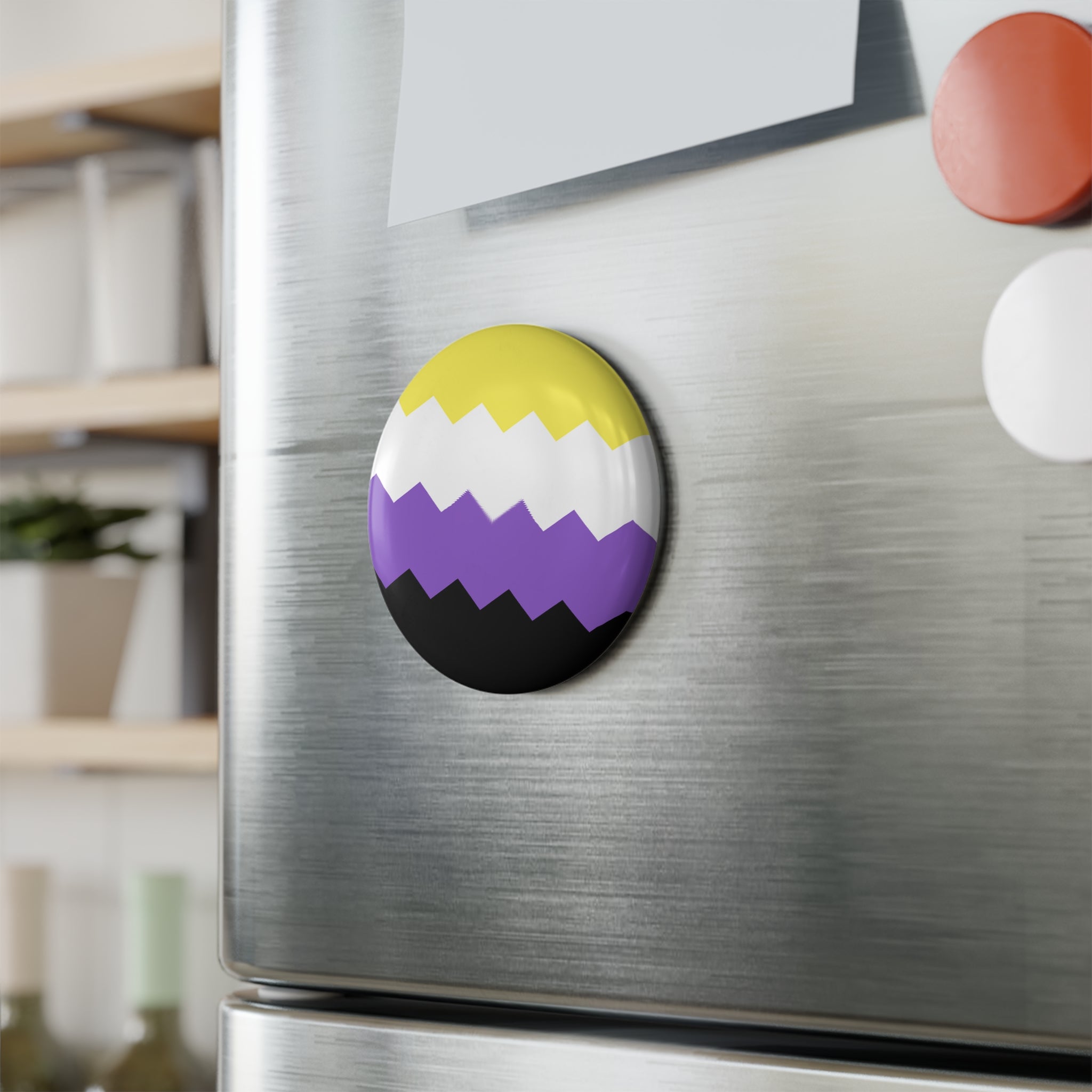 Nonbinary Pride Flag Magnet: Wavey Round Button for Fridge