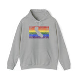 California Pride Flag Hoodie: Rainbow LGBTQ+ State Silhouette Distressed Hooded Sweatshirt