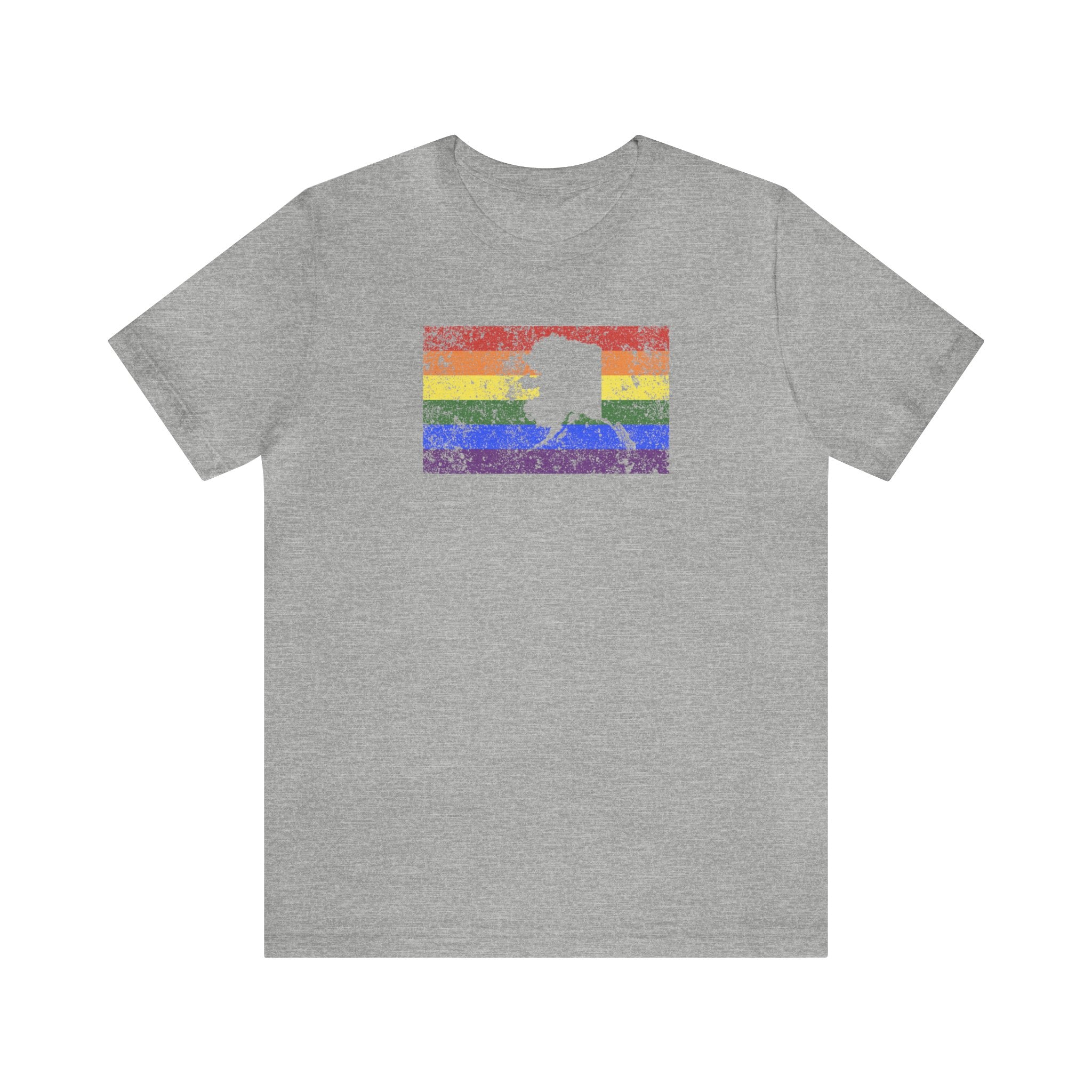 Alaska Pride Flag Tee: Rainbow LGBTQ+ State Silhouette Distressed Shirt