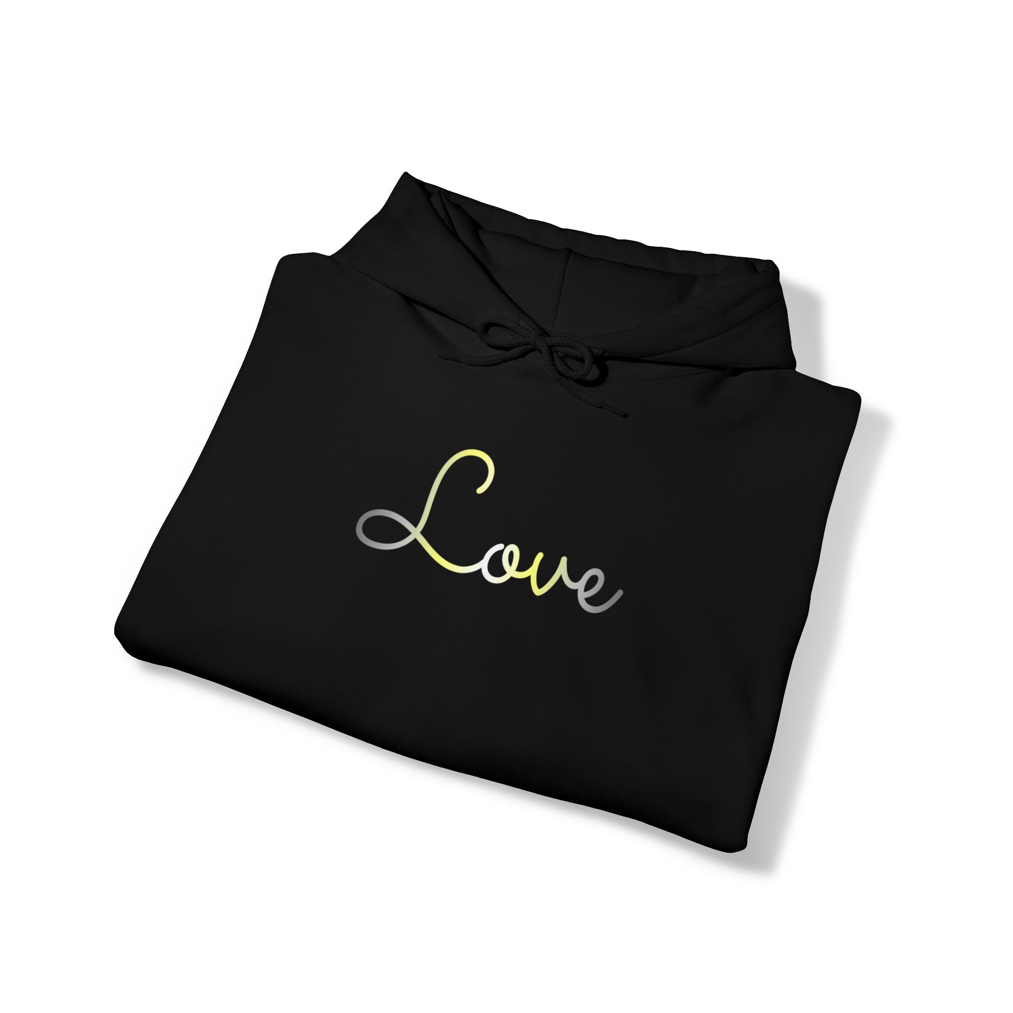 Demigender Love Script Hoodie: Subtly Elegant Pride Sweatshirt