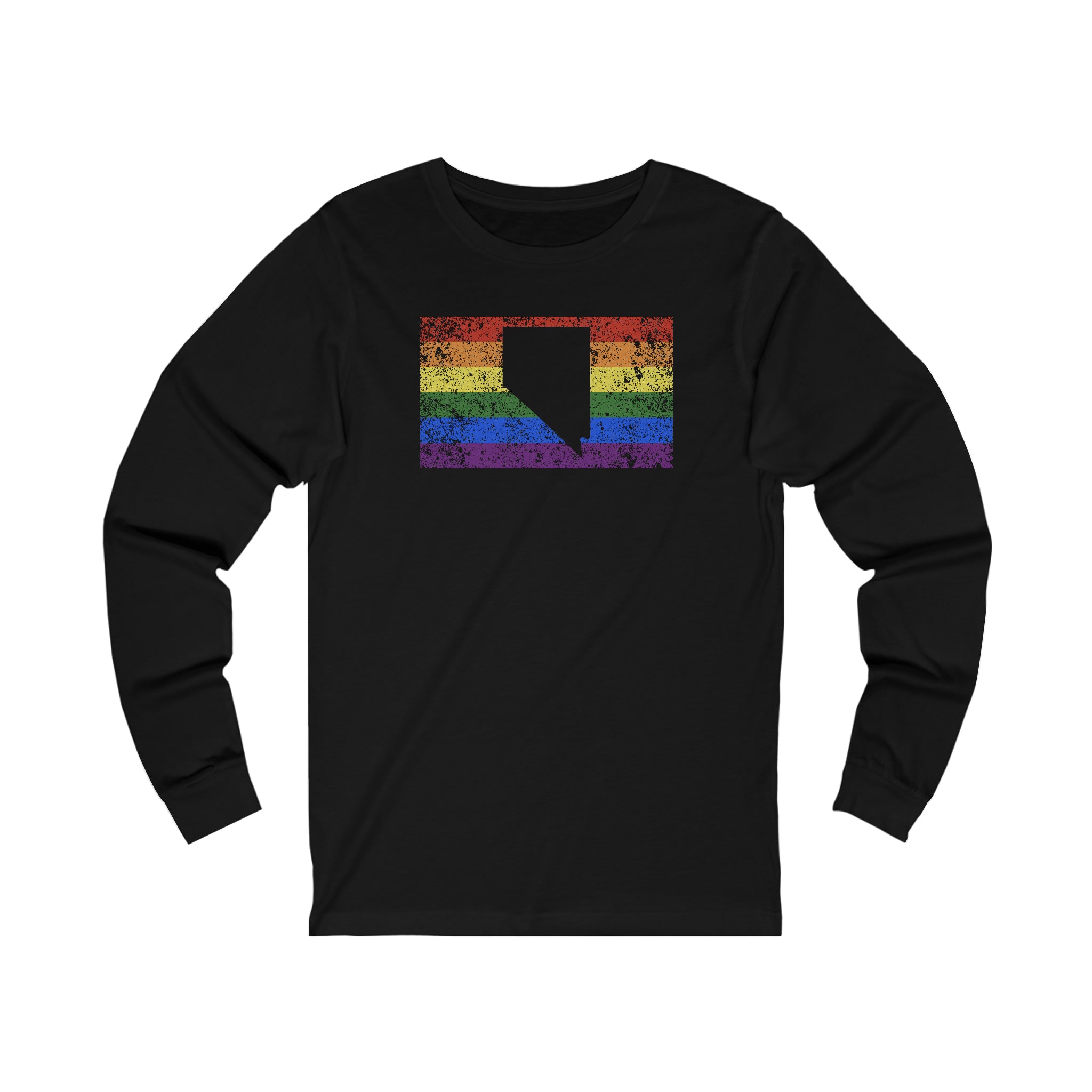 Nevada Pride Flag Long Sleeve Tee: Rainbow LGBTQ+ State Silhouette Distressed Long Sleeve T-Shirt