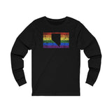 Nevada Pride Flag Long Sleeve Tee: Rainbow LGBTQ+ State Silhouette Distressed Long Sleeve T-Shirt
