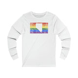 Nevada Pride Flag Long Sleeve Tee: Rainbow LGBTQ+ State Silhouette Distressed Long Sleeve T-Shirt