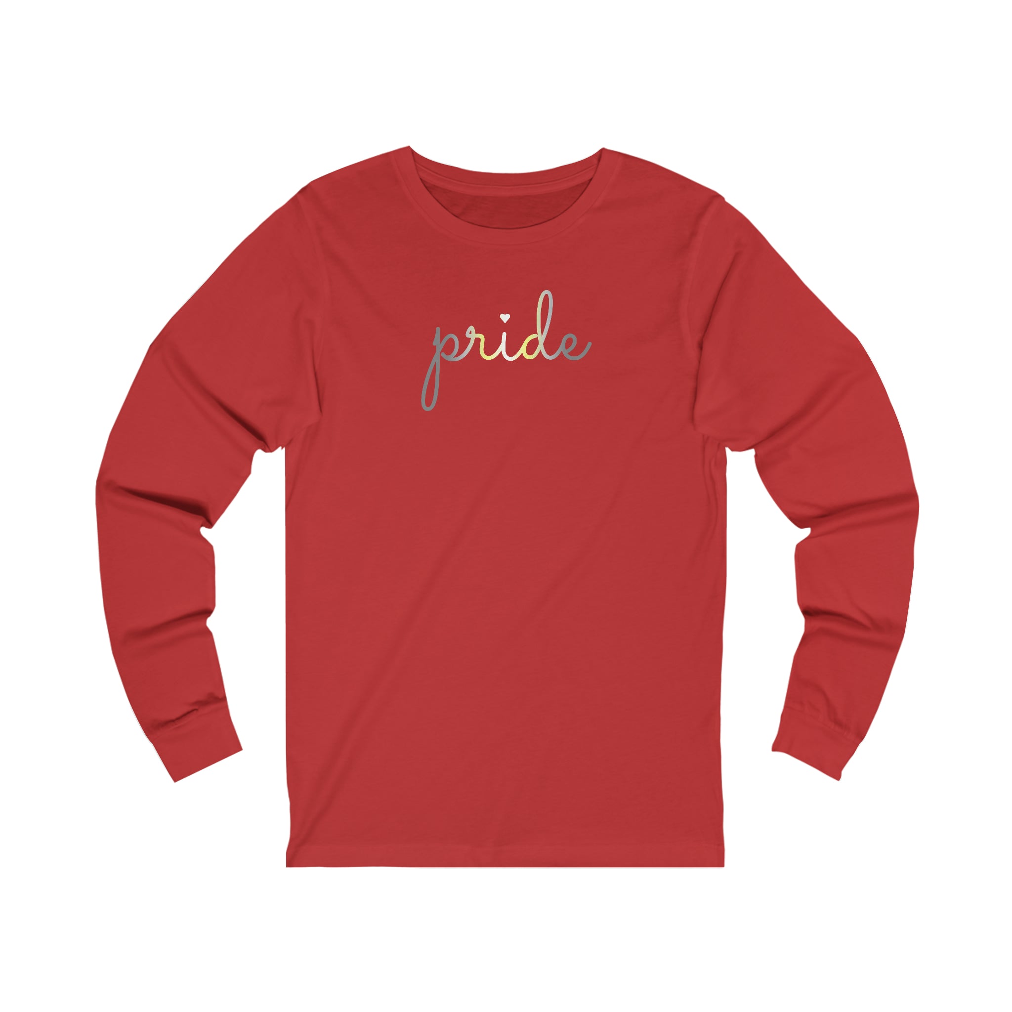 Demigender Pride Long Sleeve T-Shirt: Flowing Cursive 'Pride' in Gradient Hues