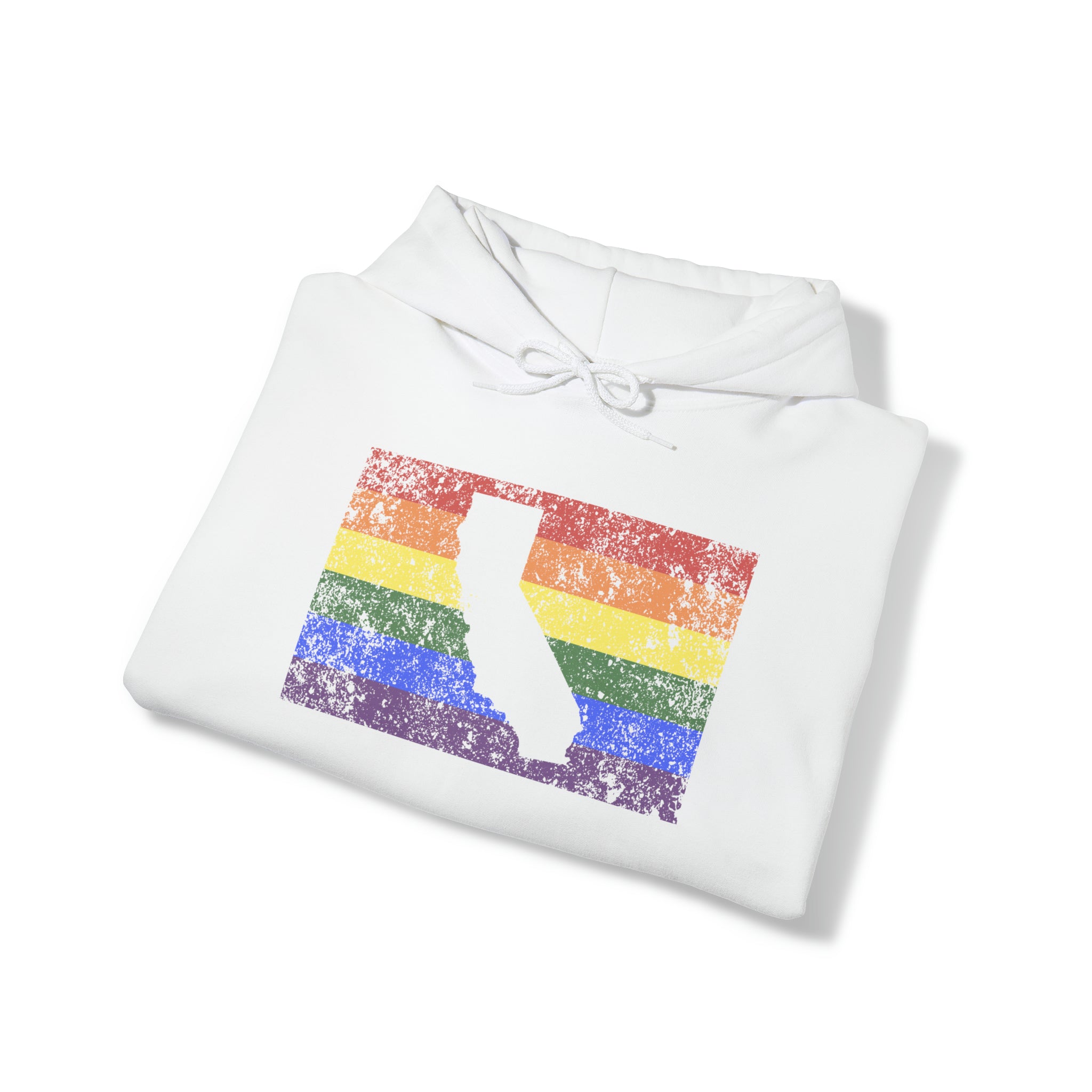 California Pride Flag Hoodie: Rainbow LGBTQ+ State Silhouette Distressed Hooded Sweatshirt