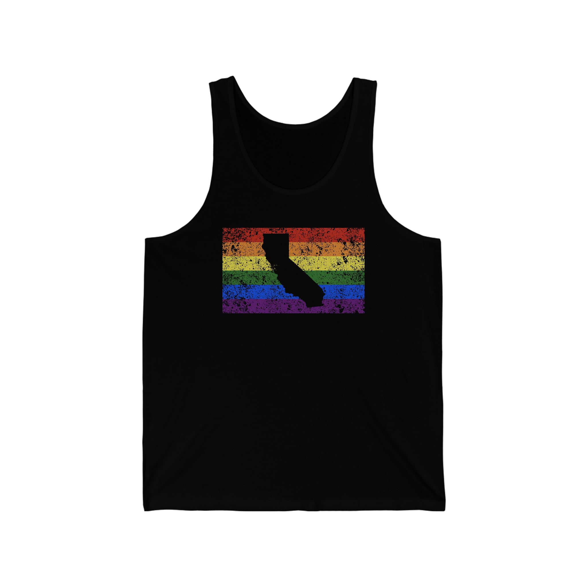 California Pride Flag Tank: Rainbow LGBTQ+ State Silhouette Distressed Tank-Top