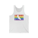 California Pride Flag Tank: Rainbow LGBTQ+ State Silhouette Distressed Tank-Top