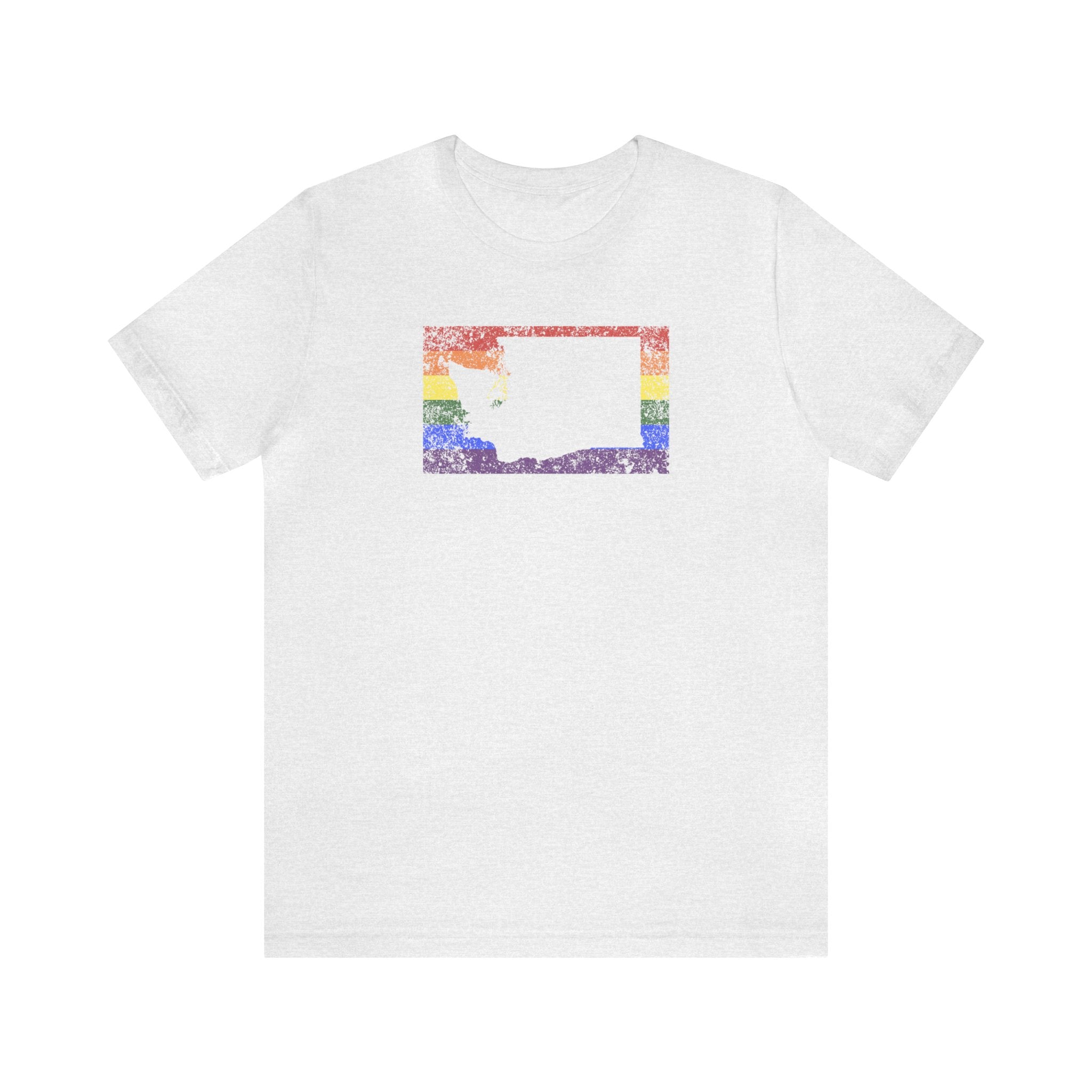 Washington Pride Flag Tee: Rainbow LGBTQ+ State Silhouette Distressed Shirt