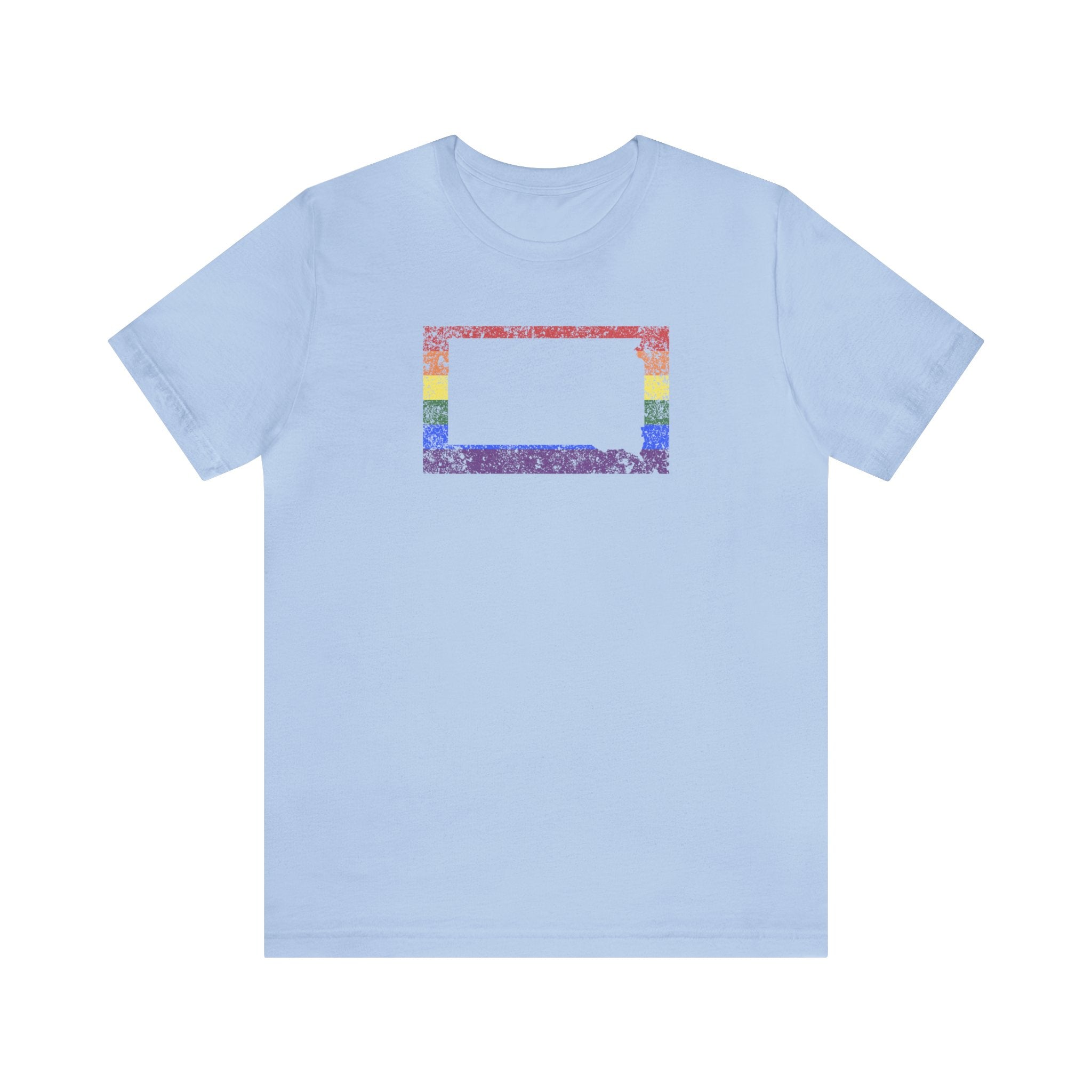 South Dakota Pride Flag Tee: Rainbow LGBTQ+ State Silhouette Distressed Shirt