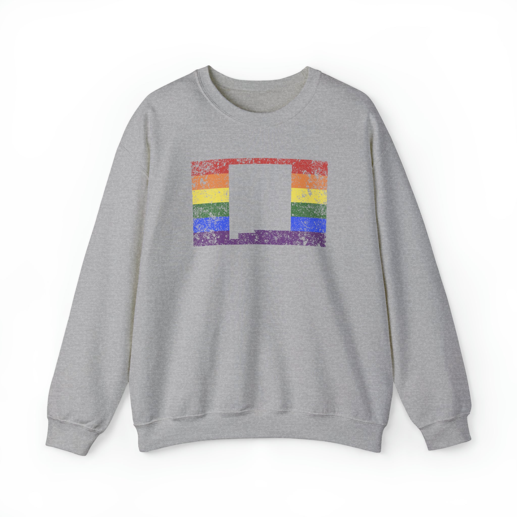 New Mexico Pride Flag Sweater: Rainbow LGBTQ+ State Silhouette Distressed Sweatshirt
