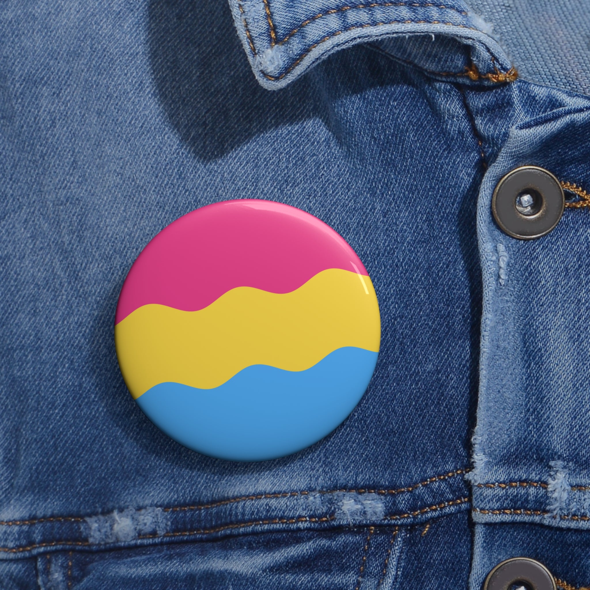 Pansexual Pride Flag Pin: Round Button with Wavey Design
