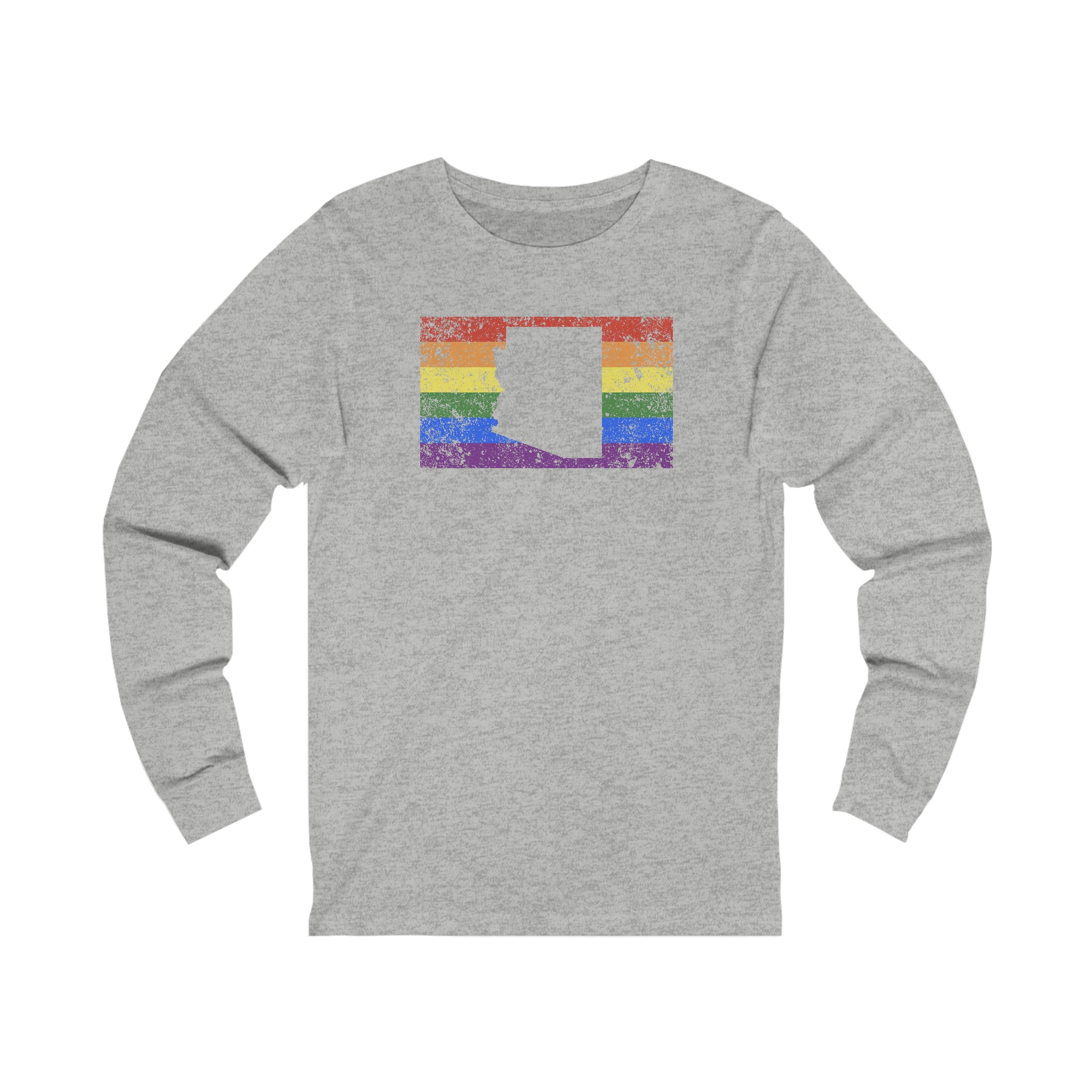 Arizona Pride Flag Long Sleeve Tee: Rainbow LGBTQ+ State Silhouette Distressed Long Sleeve T-Shirt