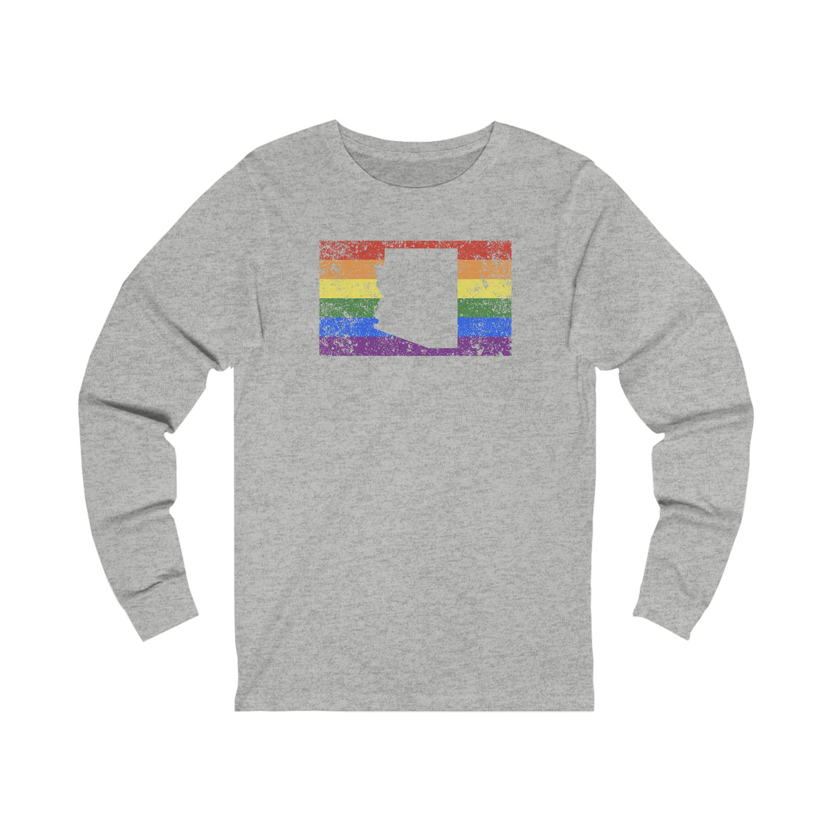 Arizona Pride Flag Long Sleeve Tee: Rainbow LGBTQ+ State Silhouette Distressed Long Sleeve T-Shirt