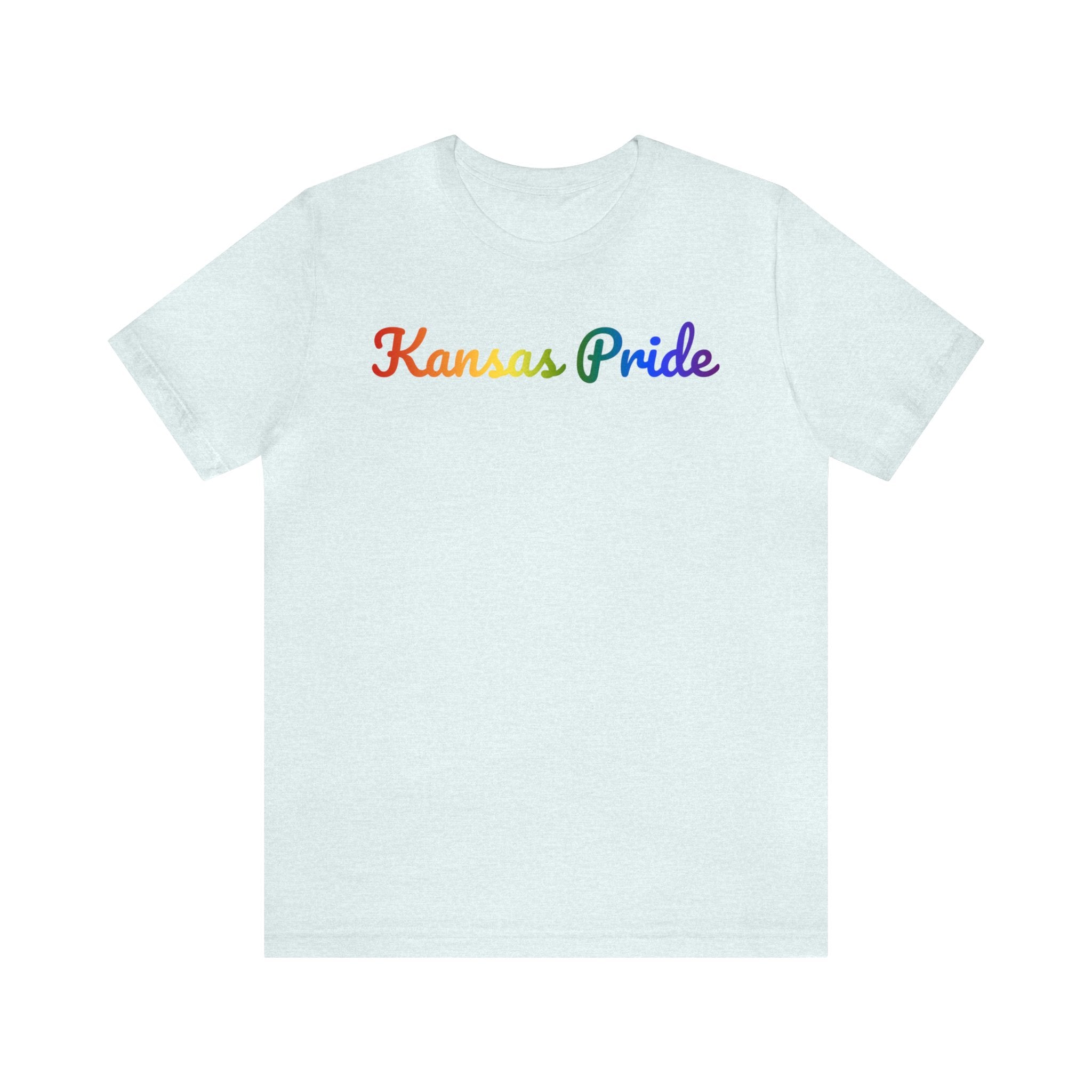 Kansas Pride T-Shirt: Flowing Cursive Design with LGBTQ+ Gradient